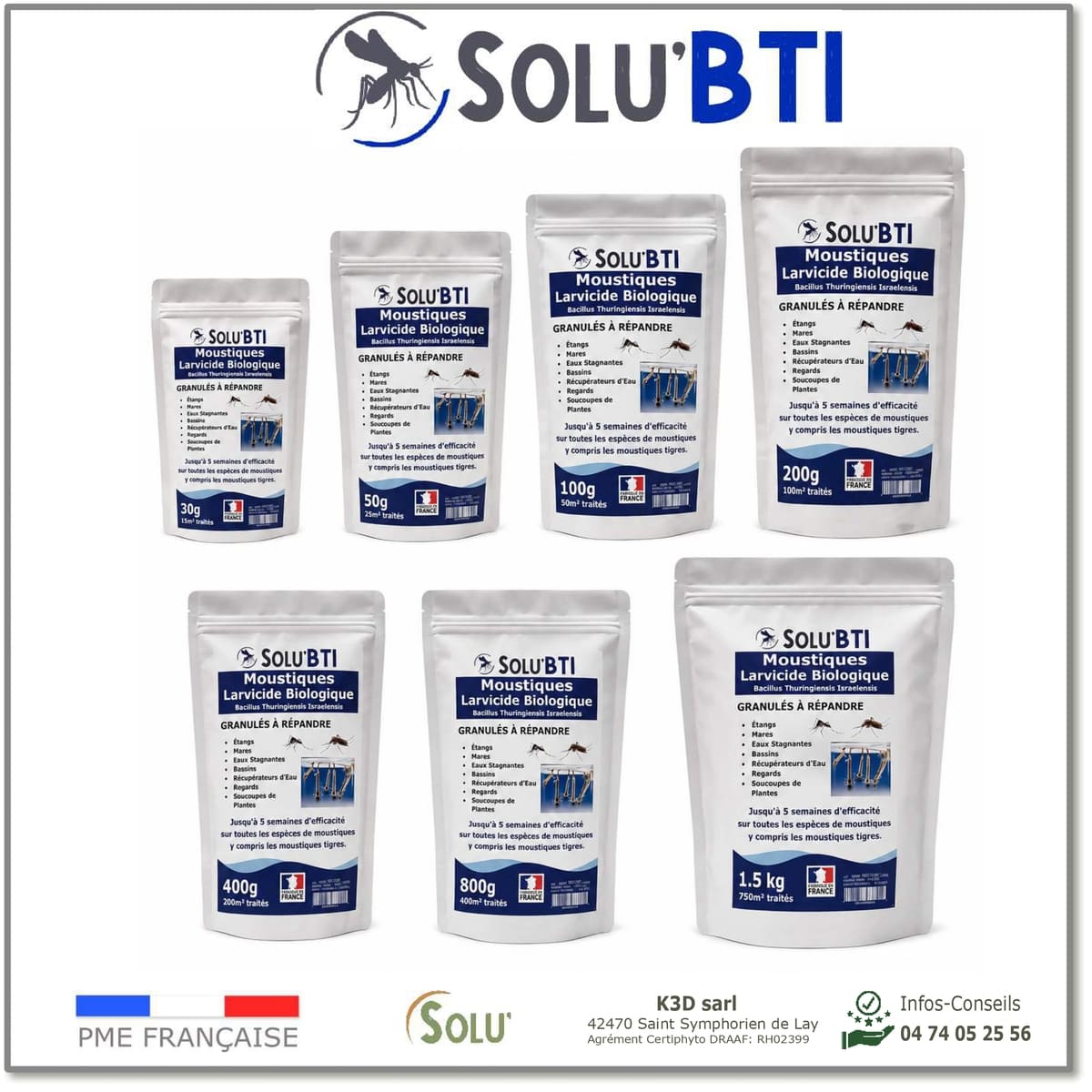 Gamme SoluBTI - larvicide biologique - traitement des étangs - bassins - mares