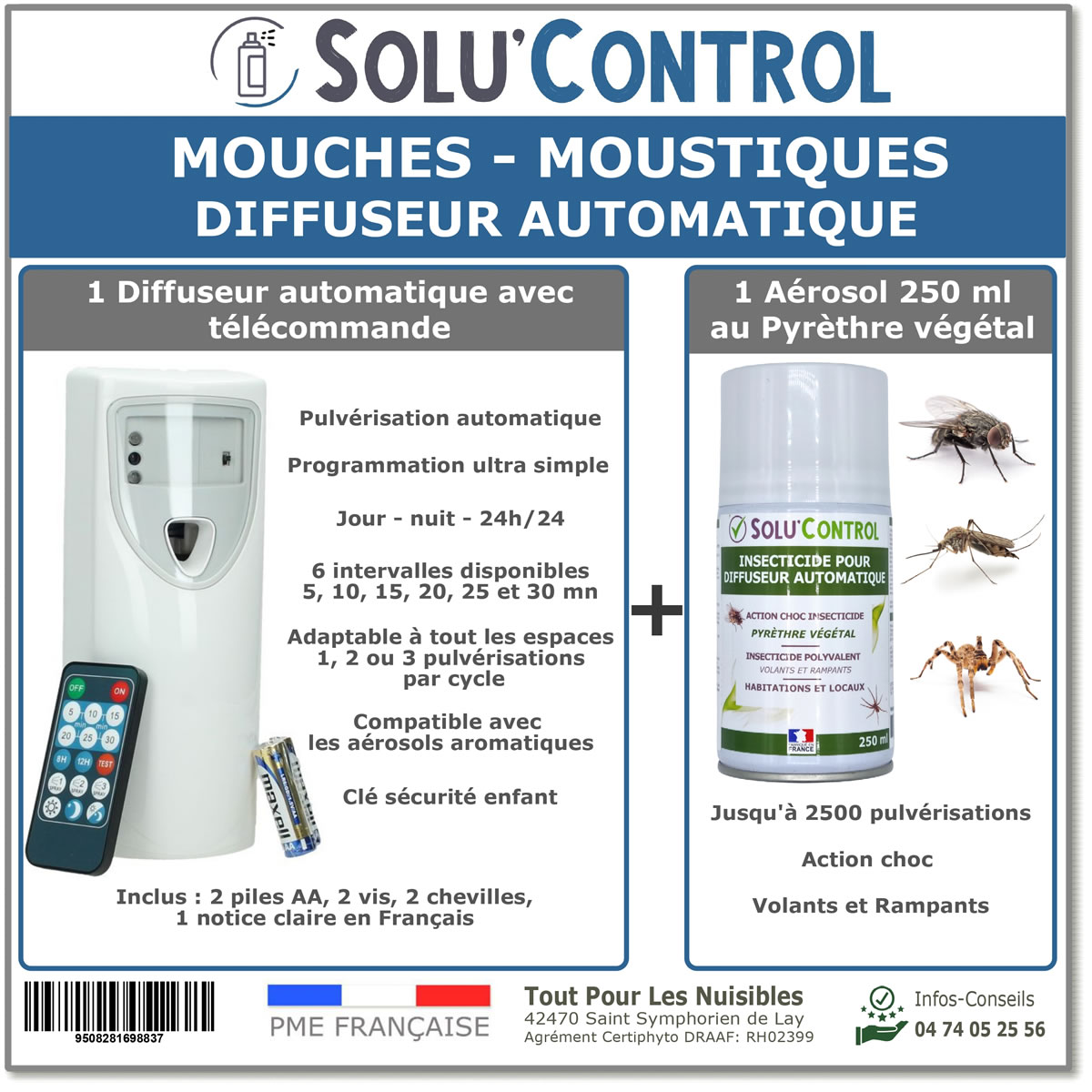 Diffuseur automatique + Aérosol au pyrèthre végétale SOLU'CONTROL