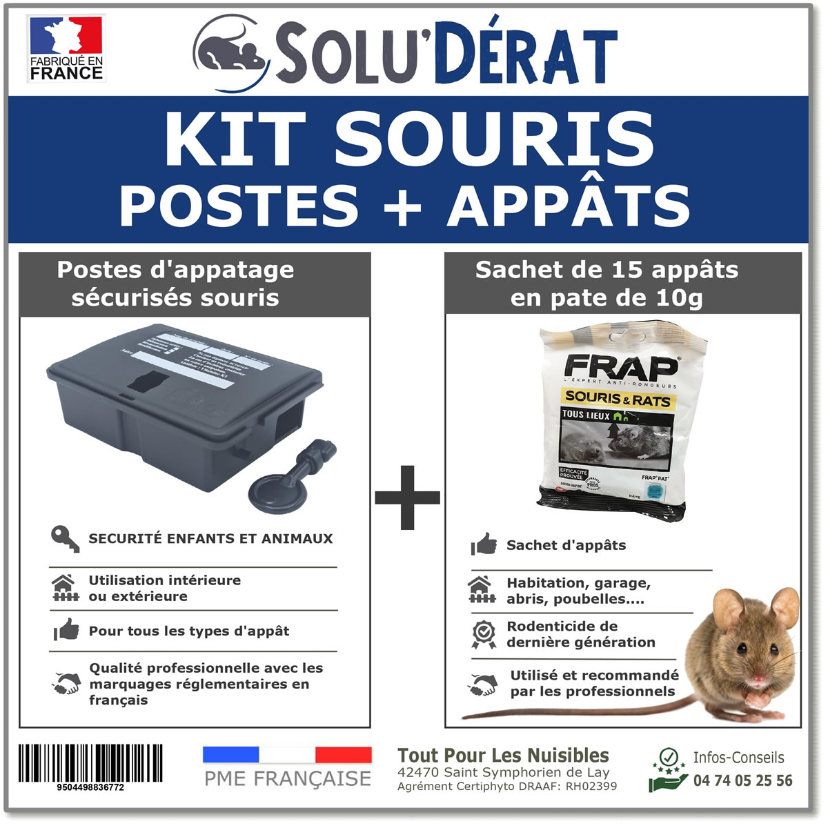 Kit traitement souris avec postes appâtage sécurisés et sachets d'appâts en pâte - SOLU'DÉRAT