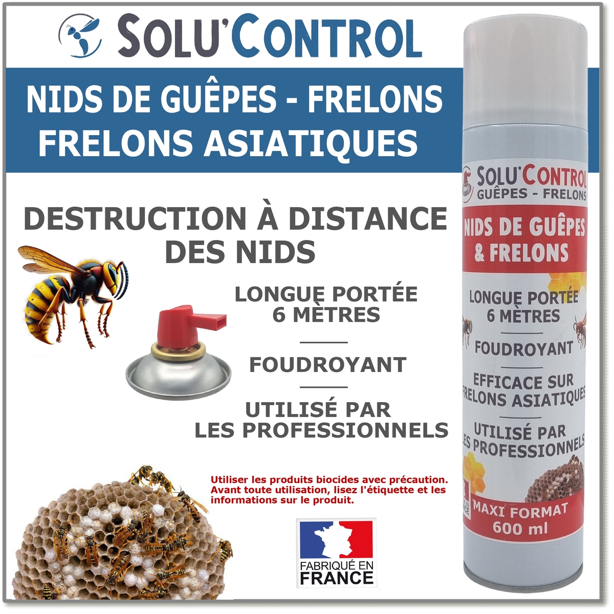 Bombe guêpes/frelons/frelons asiatique Hiflowshot  - Aérosol de 600ml