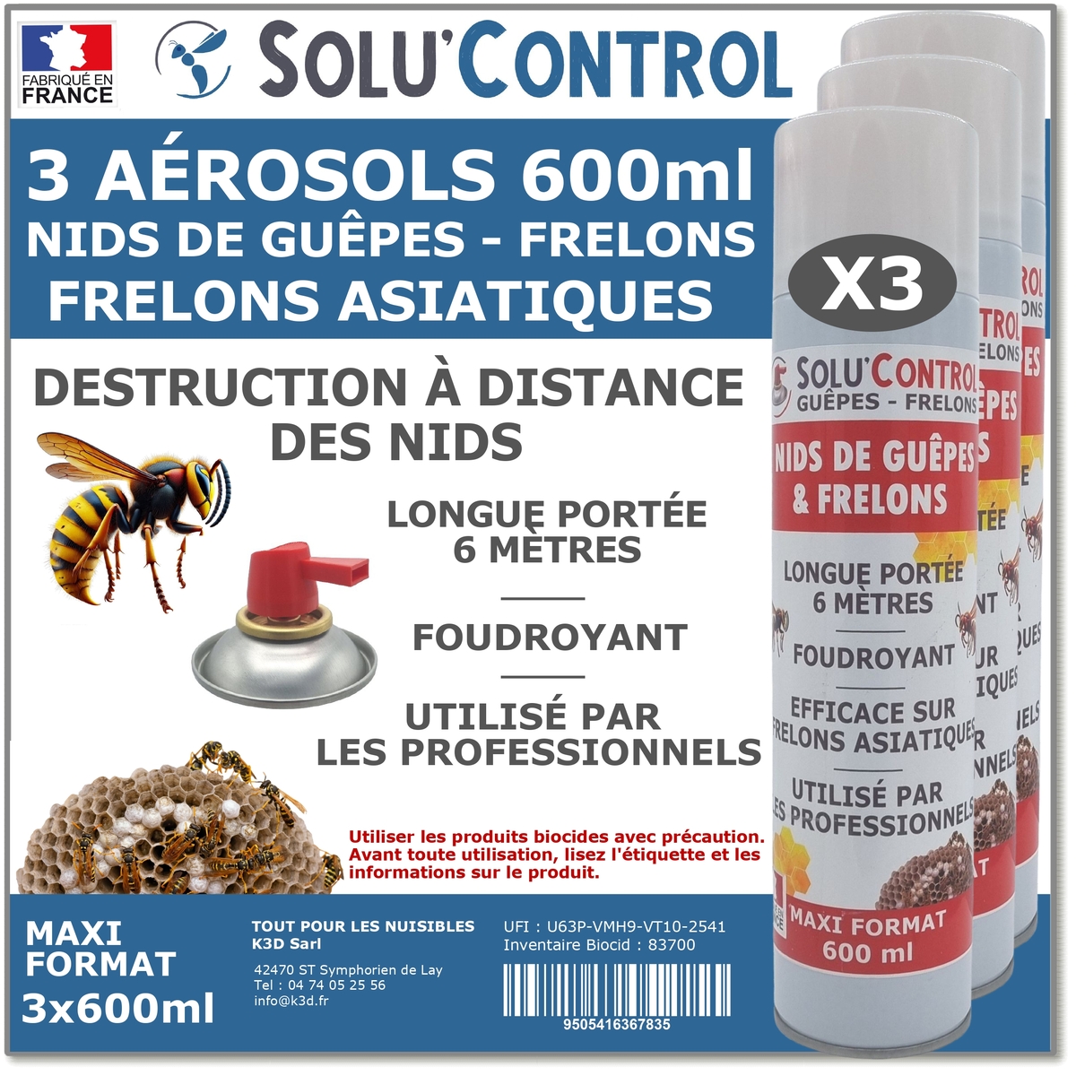 3 Bombes à guêpes/frelons/frelons asiatique Hiflow Shot