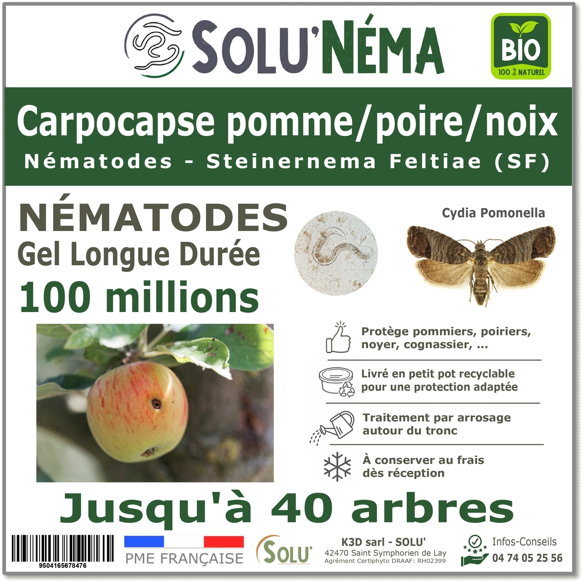 Traitement Carpocapse pomme, poires et noix - 100 millions Nématodes SF