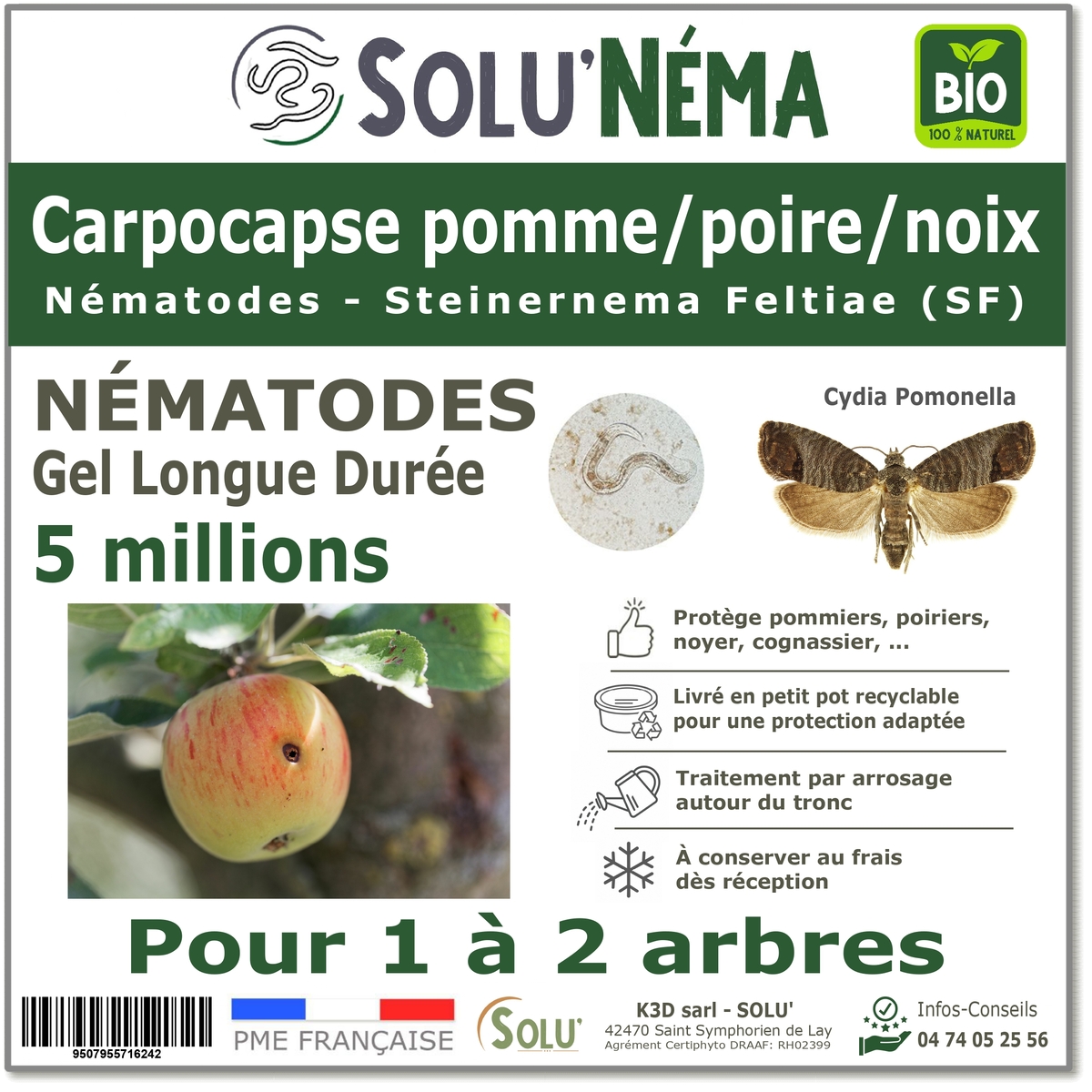 Traitement Carpocapse pomme, poires et noix - 5 millions Nématodes SF