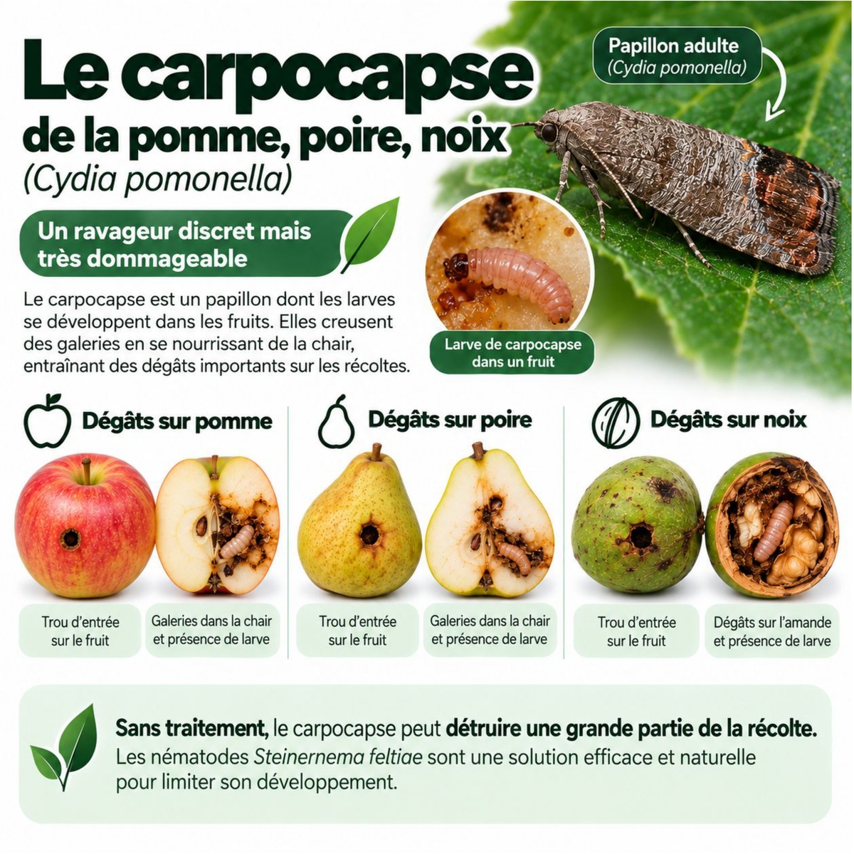 Traitement Carpocapse pomme, poires et noix - Dégats