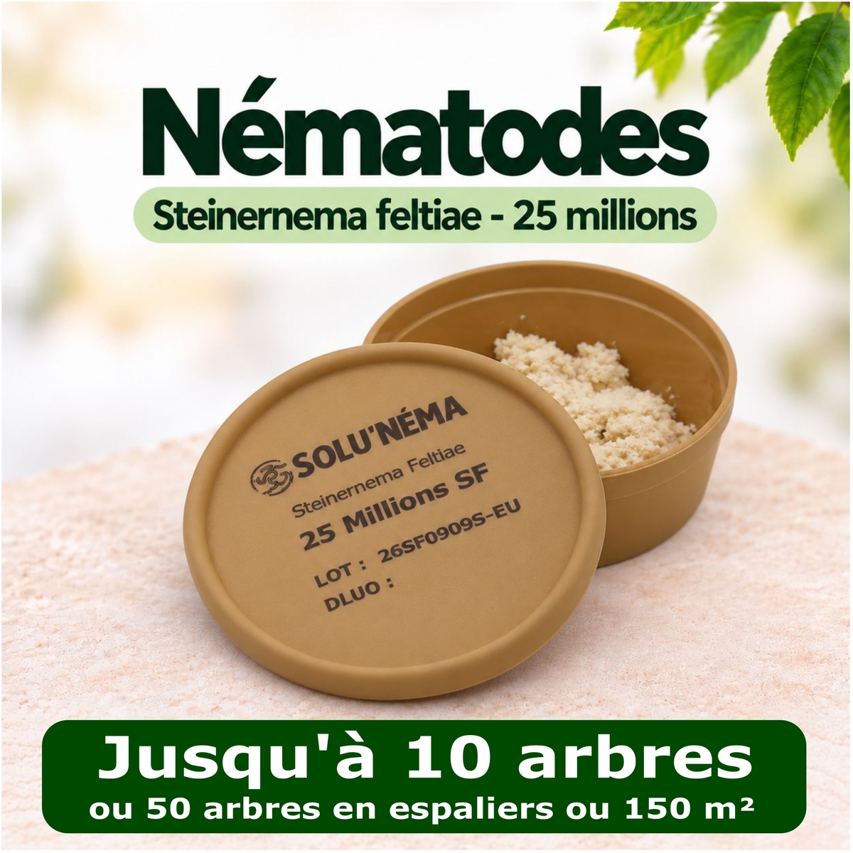 Traitement Carpocapse pomme, poires et noix - 25 millions Nématodes SF - Conditionnement et dosage