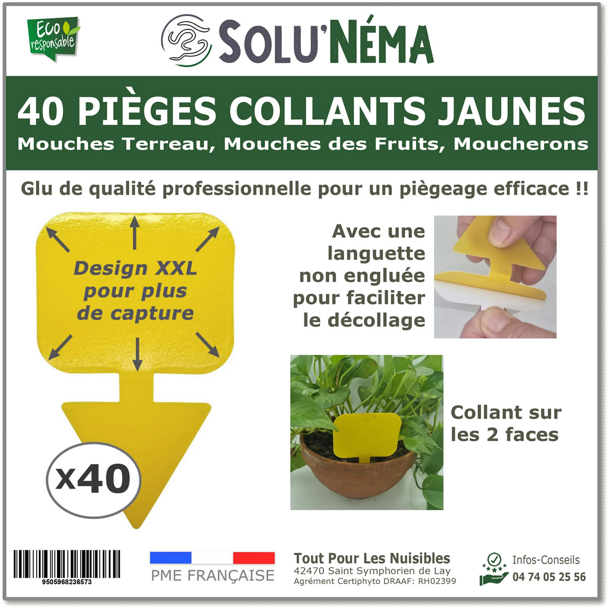 Piège collant jaune à insectes x40