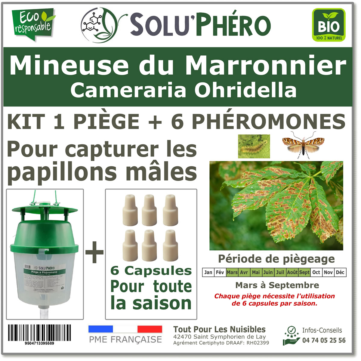 soluphero kit piège plus 6 phéromones contre la mineuse du marronnier