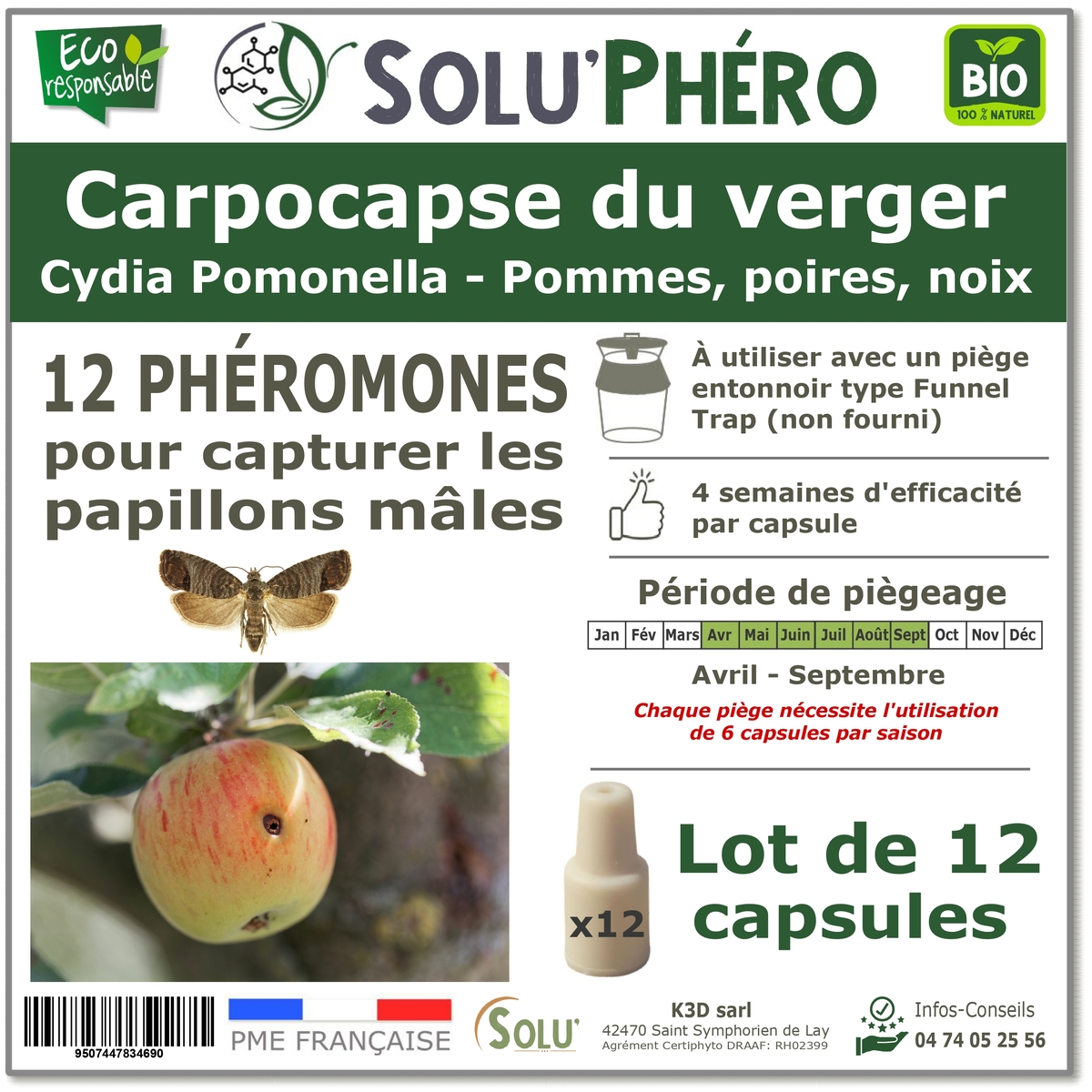 Soluphero - Phéromone carpocapse du verger par 12