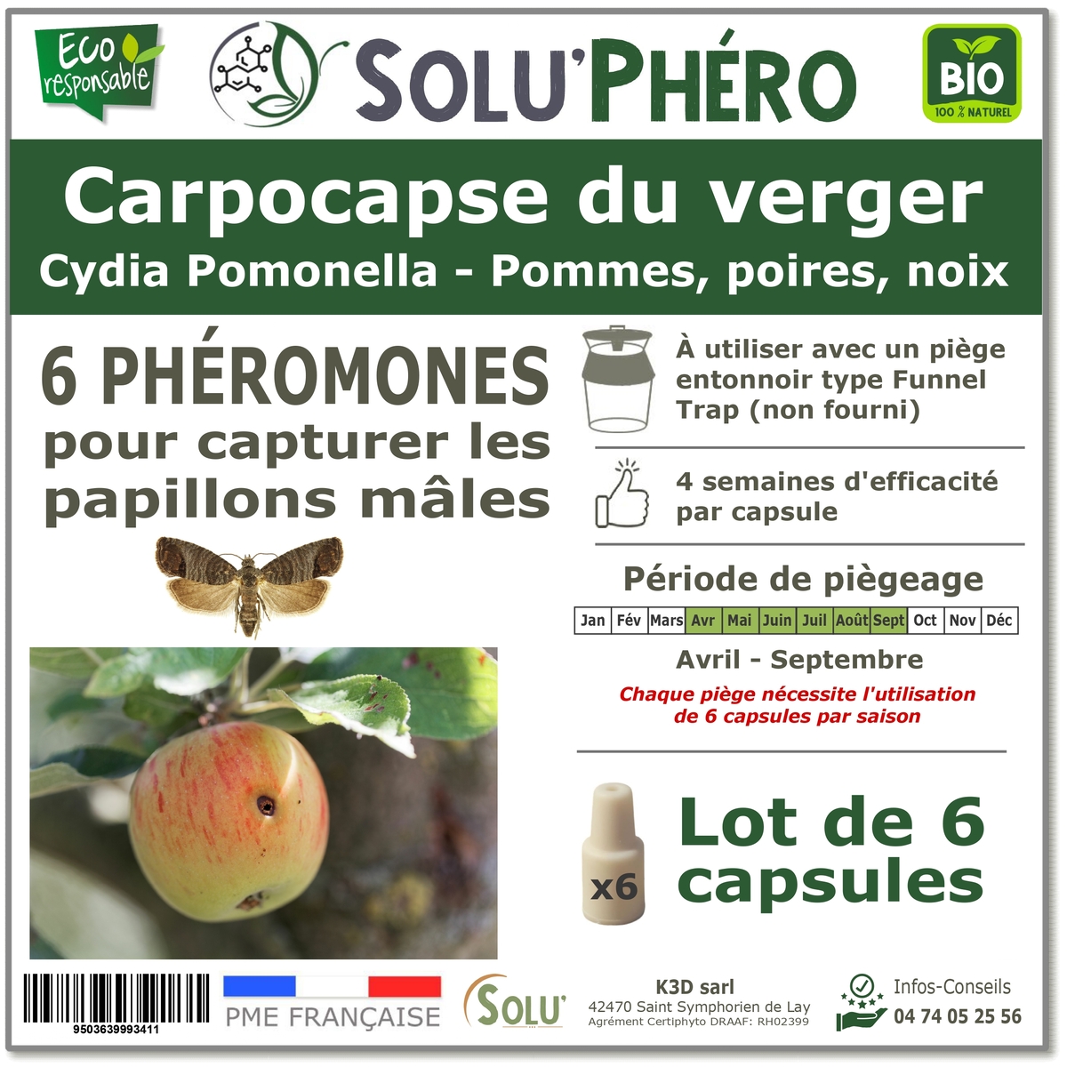 Soluphero - Phéromone carpocapse du verger par 6