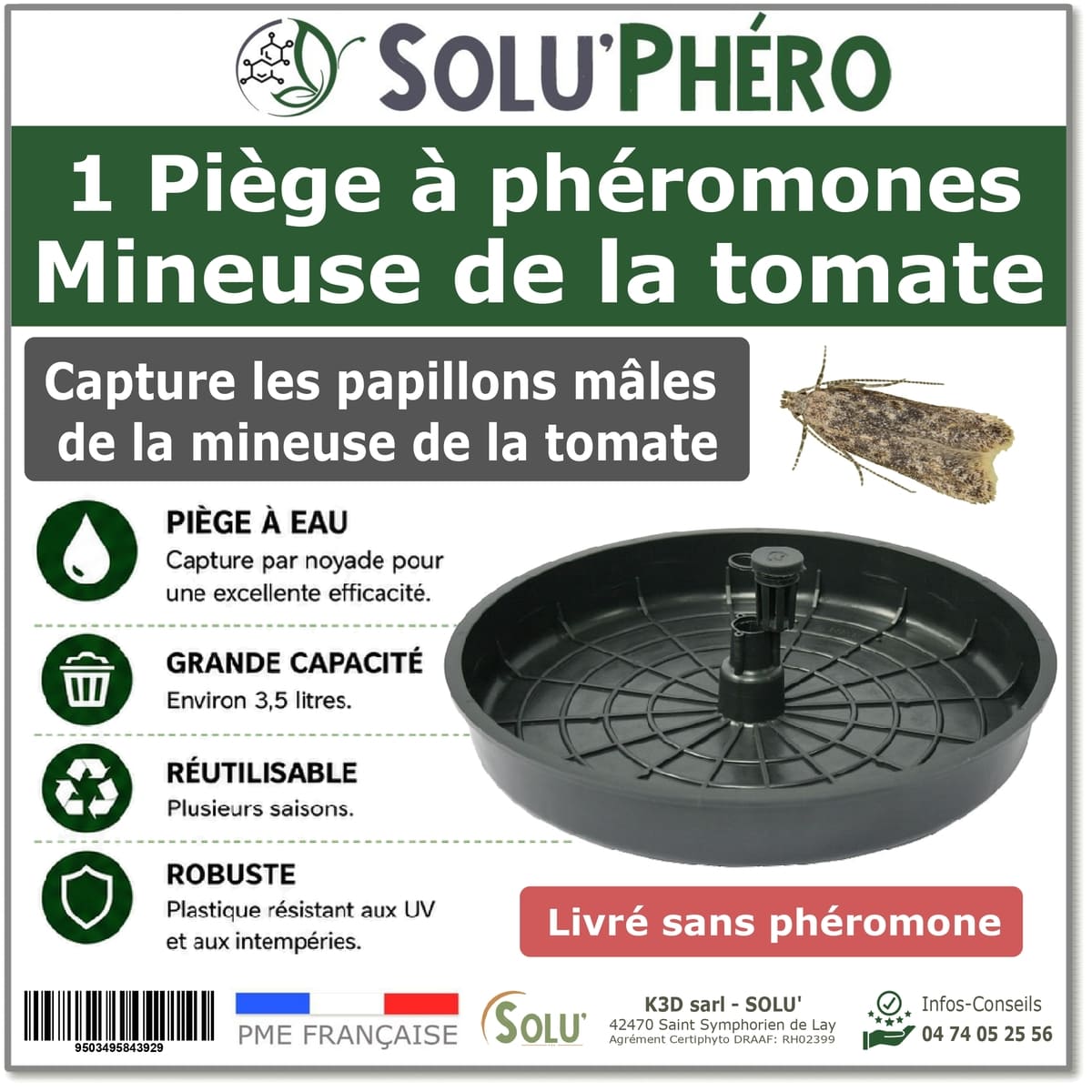 1 Piège à phéromones Water Trap pour la mineuse de la tomate