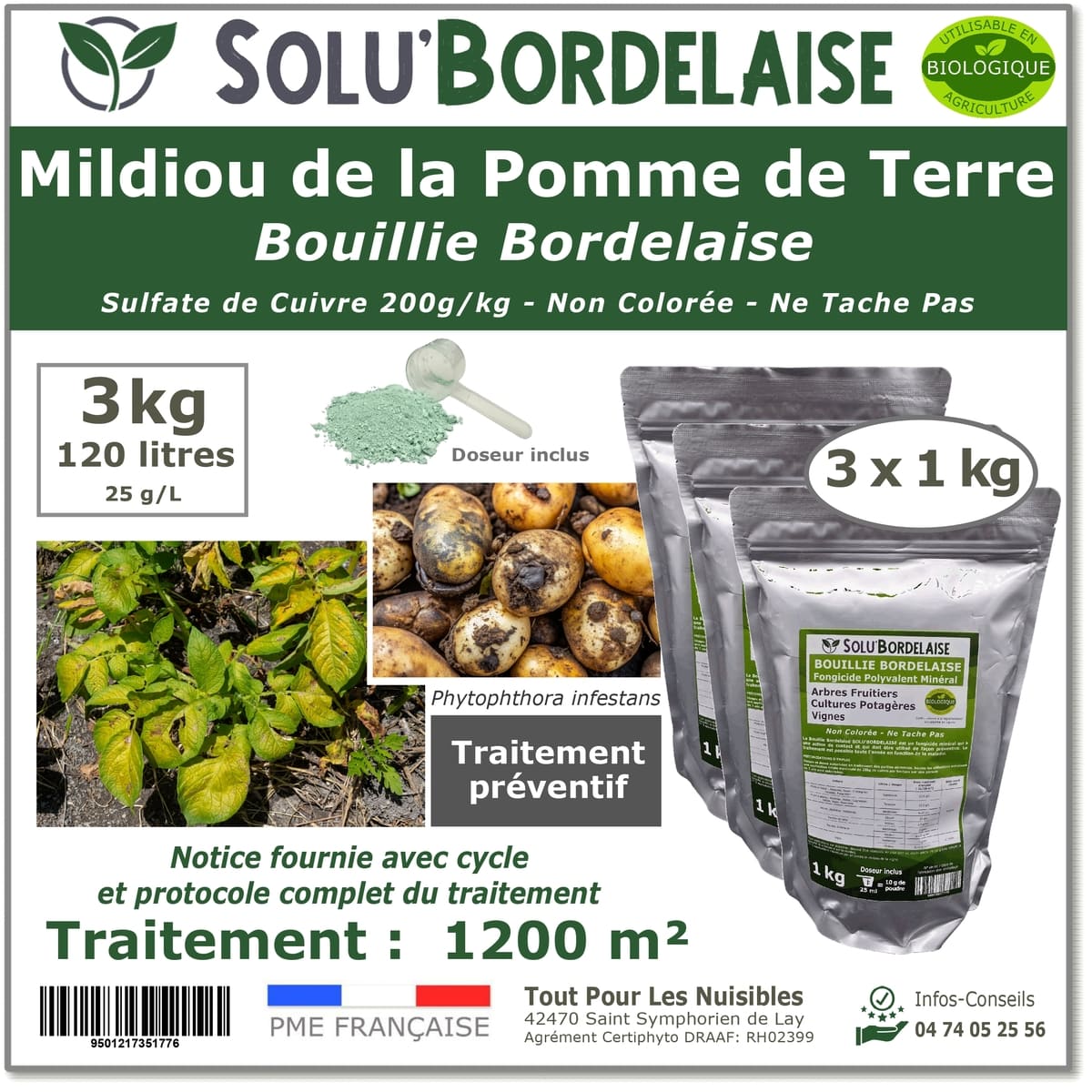 Bouillie Bordelaise Non Colorée – Cultures Potagères, Pomme de Terre 1 kg