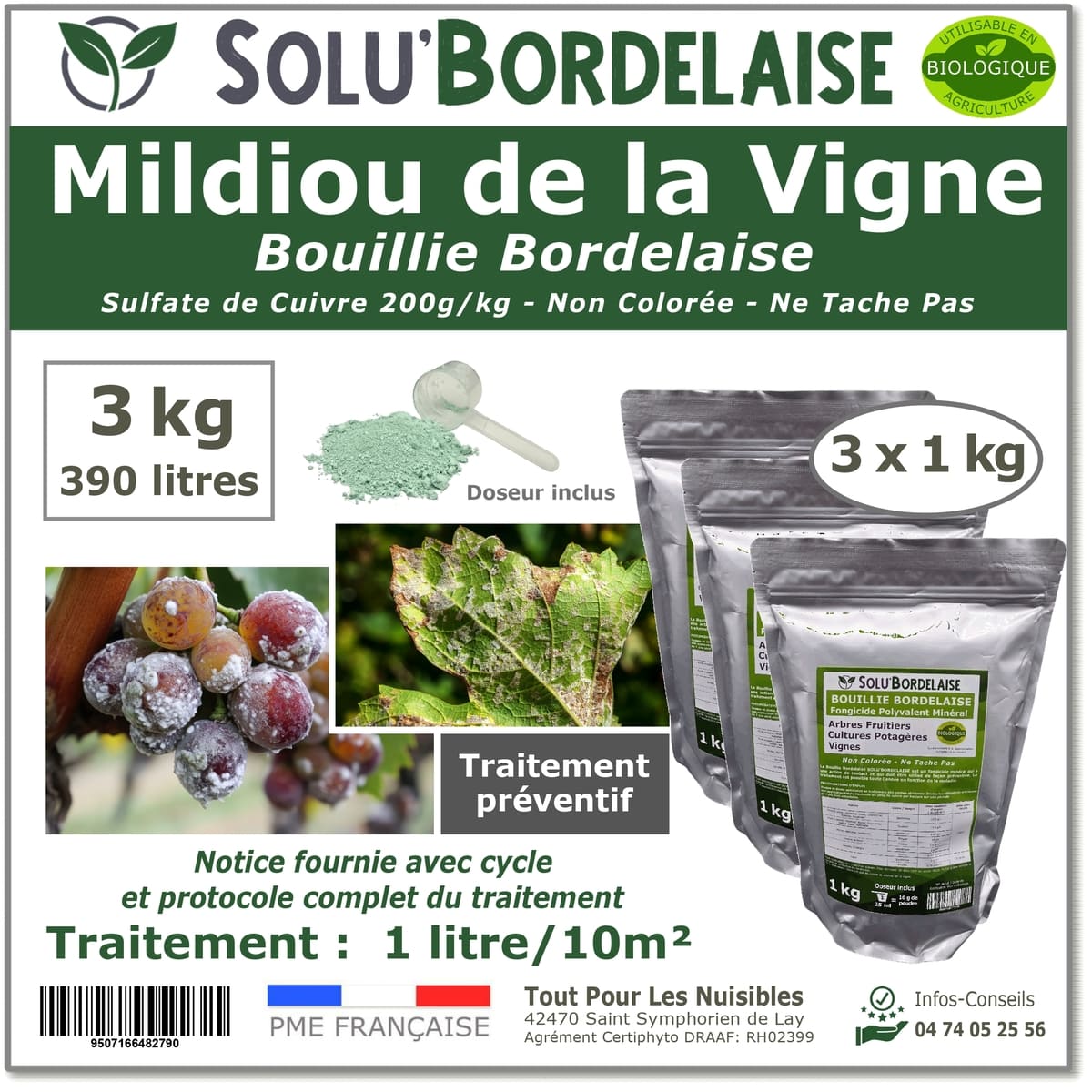 SOLU'BORDELAISE Mildiou de la vigne 3 x 1g