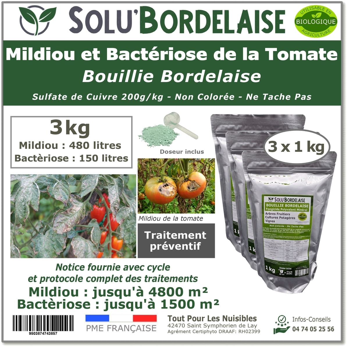 SOLU'BORDELAISE Mildiou et bactériose de la tomate 3kg