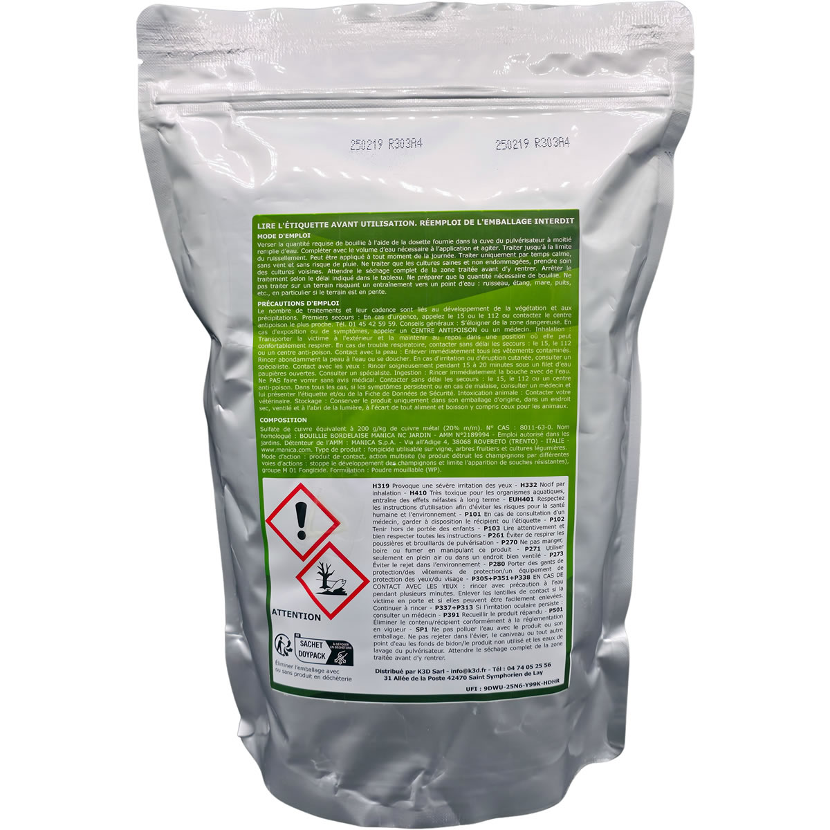 Bouillie Bordelaise Non Colorée sachet 1kg face arriere