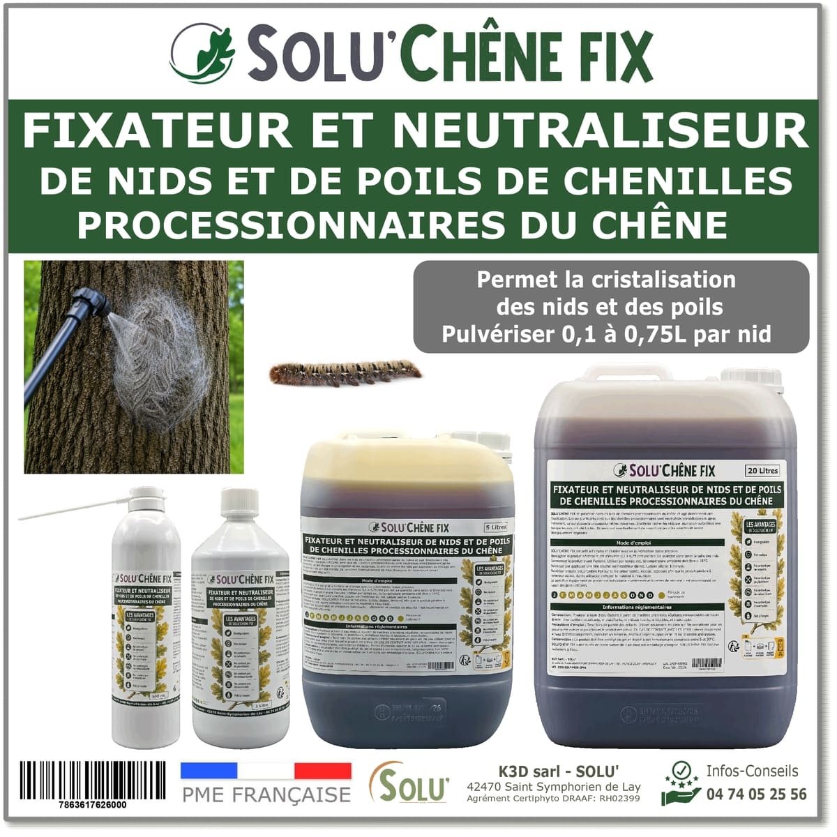 Traitement neutraliseur contre les chenilles processionnaires du chêne, Solu'chêne