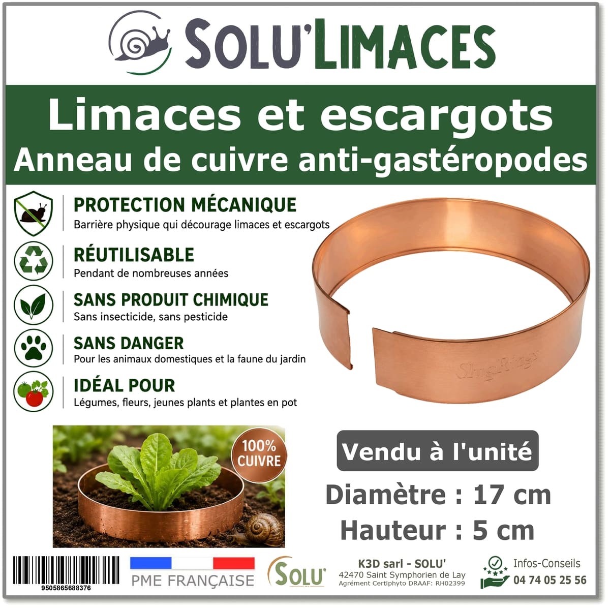 Anneau de Cuivre Anti-Limaces et Escargots SOLU'LIMACES - Vendu à l'unité