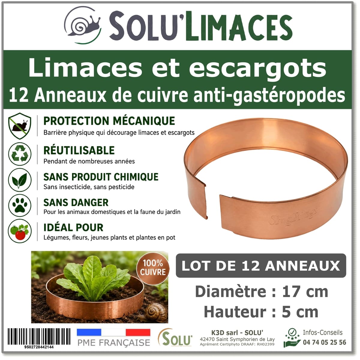 Anneau de Cuivre Anti-Limaces et Escargots SOLU'LIMACES - Lot de 18