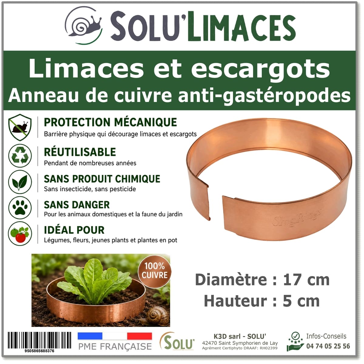 Anneau de Cuivre Anti-Limaces et Escargots SOLU'LIMACES - Vendu à l'unité
