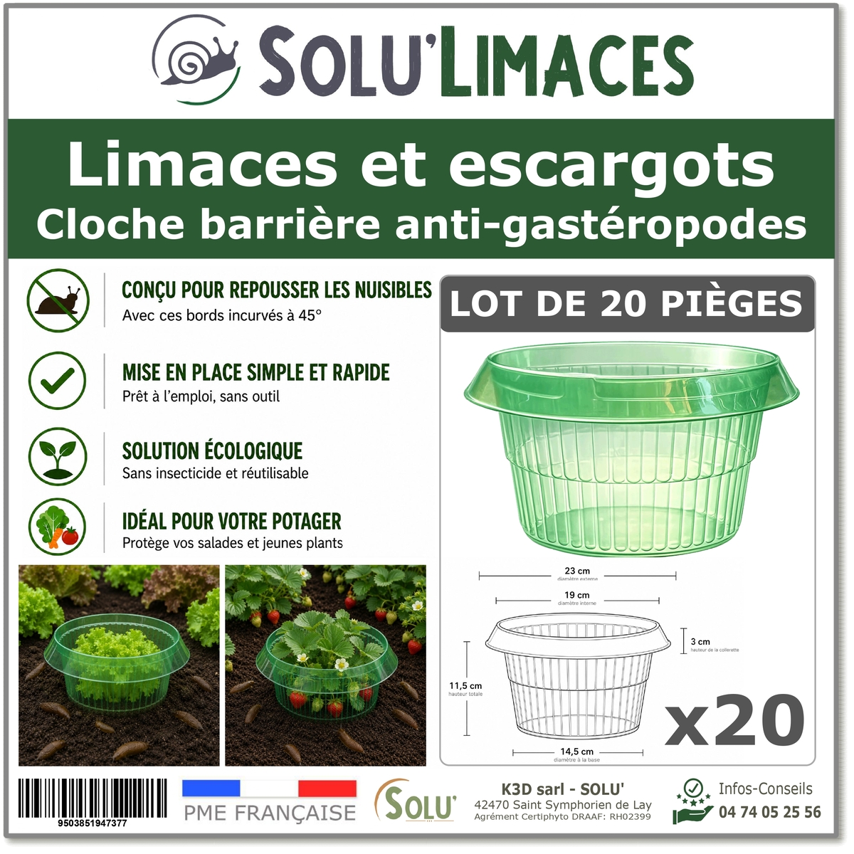 Cloche Anti-Limaces et Escargots SOLU'LIMACES - Lot de 20