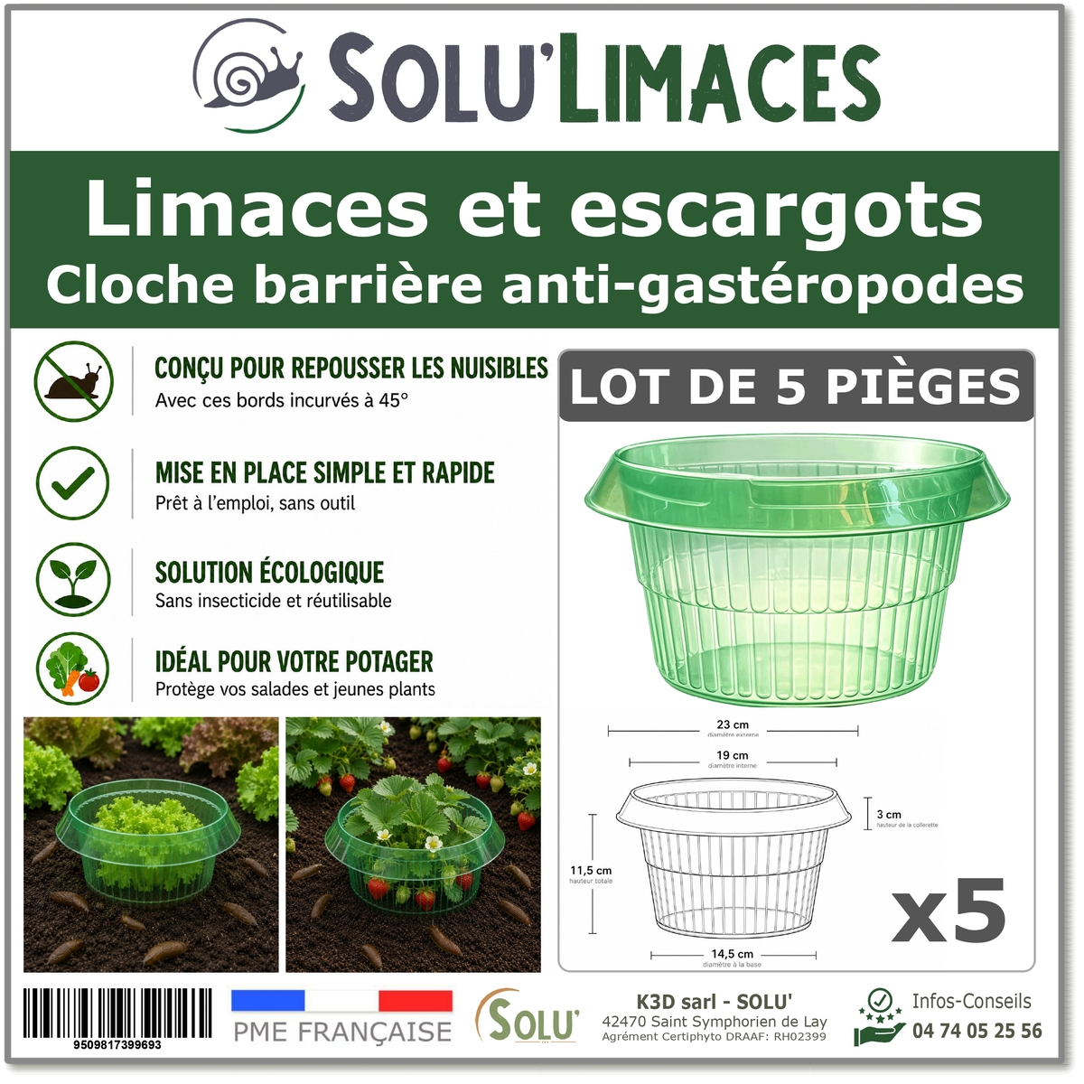Cloche Anti-Limaces et Escargots SOLU'LIMACES - Lot de 5