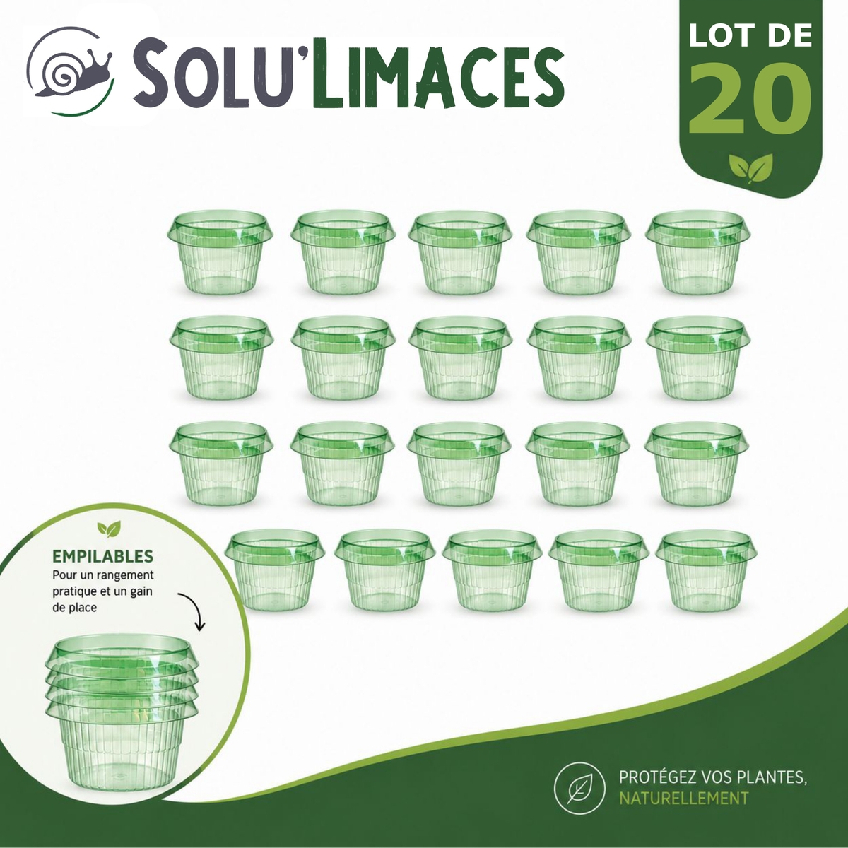 Cloche Anti-Limaces et Escargots SOLU'LIMACES - Lot de 20 empliable