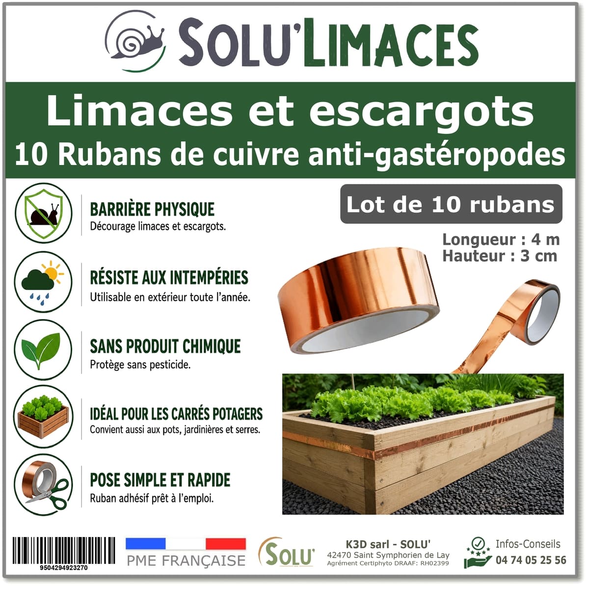 Ruban de Cuivre Anti-Limaces et Escargots SOLU'LIMACES - Lot de 10