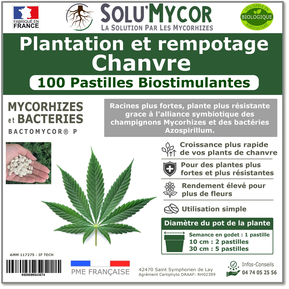Comprimés biostimulants, SOLU'MYCOR Chanvre - 100 pastilles