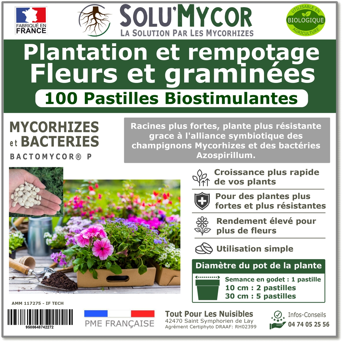 Comprimés biostimulants, SOLU'MYCOR Fleurs et graminées - 100 pastilles