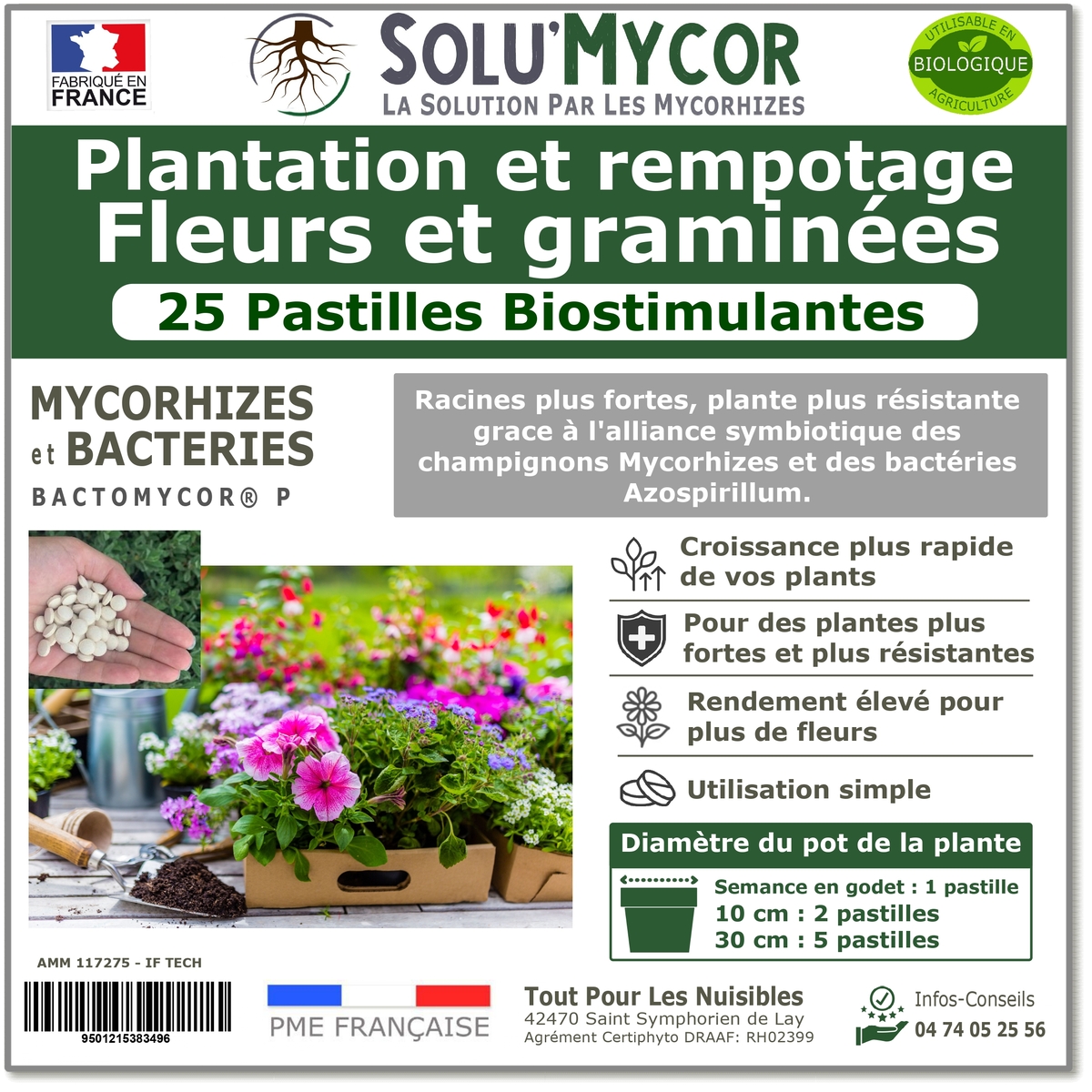 Comprimés biostimulants, SOLU'MYCOR Fleurs et graminées - 25 pastilles
