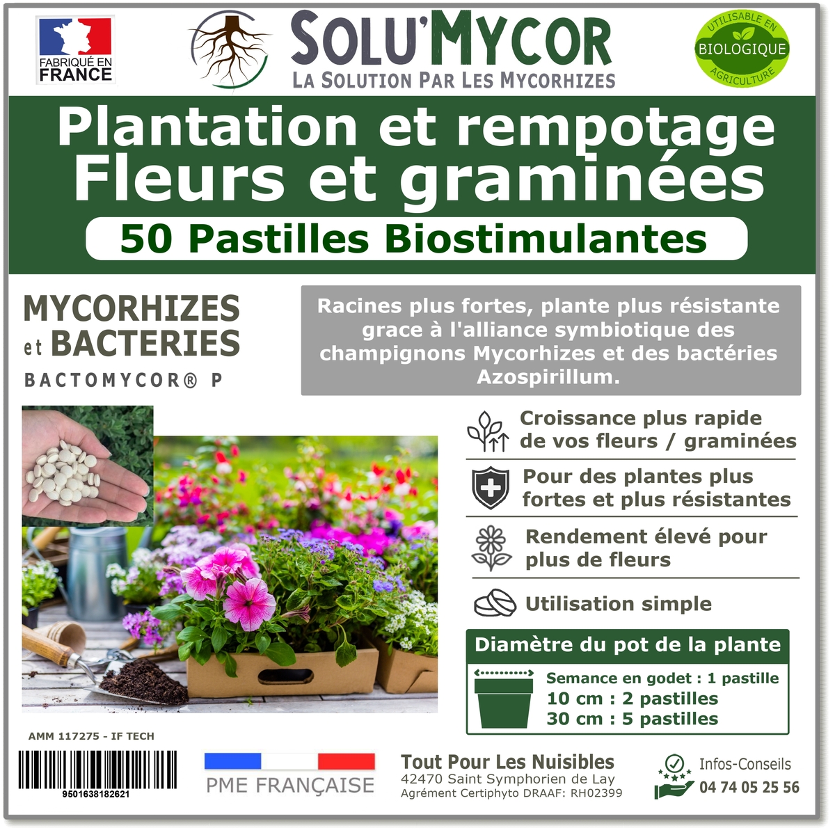 Comprimés biostimulants, SOLU'MYCOR Fleurs et graminées - 50 pastilles