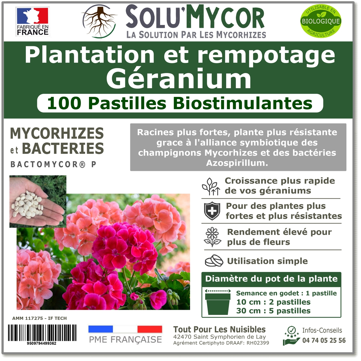 Comprimés biostimulants, SOLU'MYCOR Géraniums - 100 pastilles