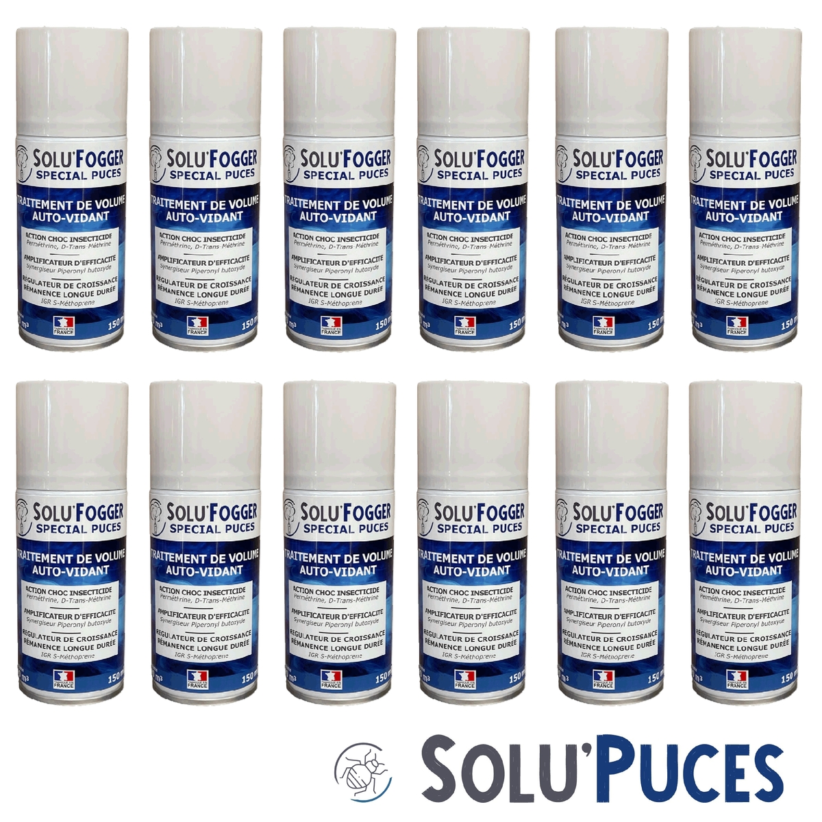 SOLU'PUCES - Lot de 12 Aérosols de 150ml