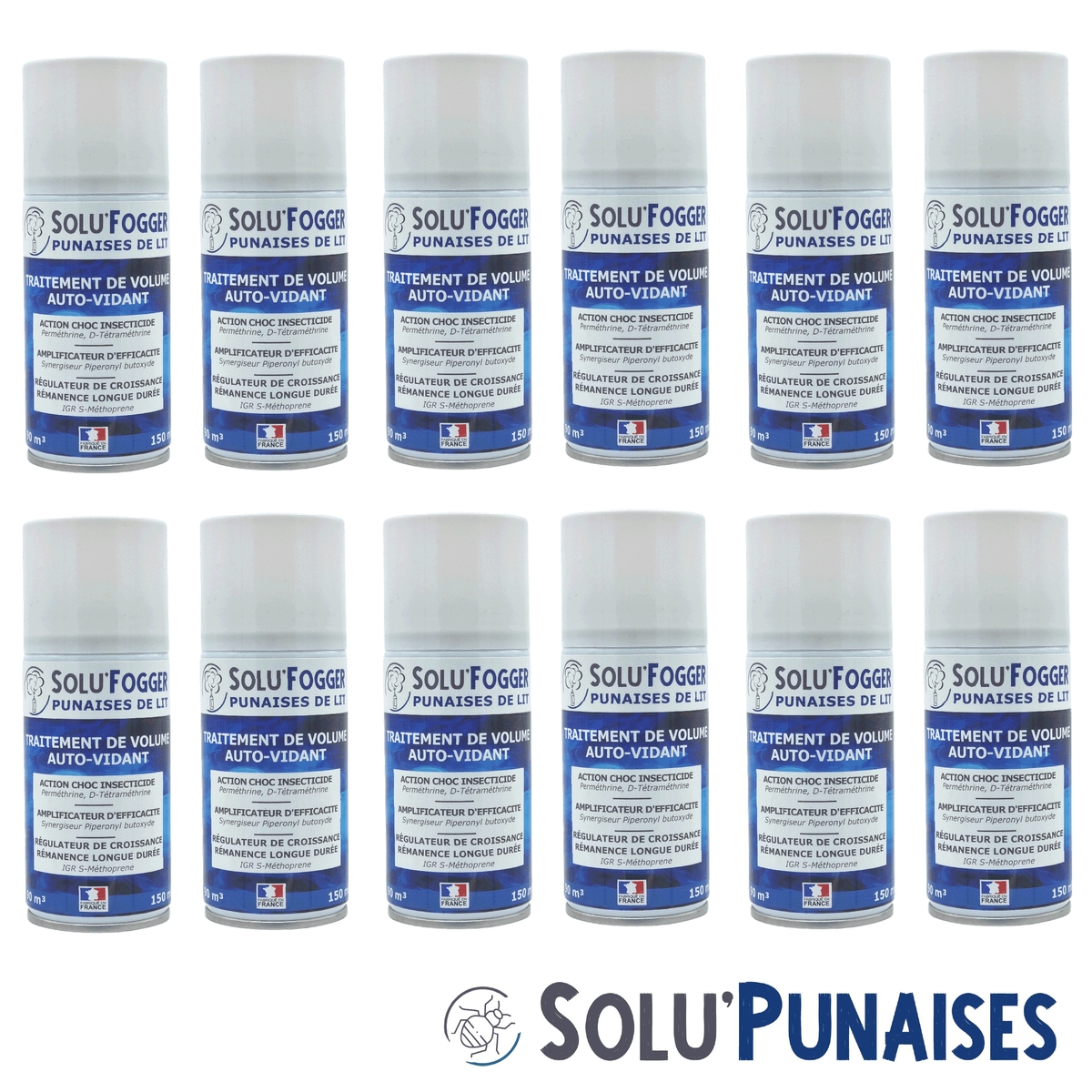 SOLU'PUNAISES - Lot de 12 Aérosols de 150ml
