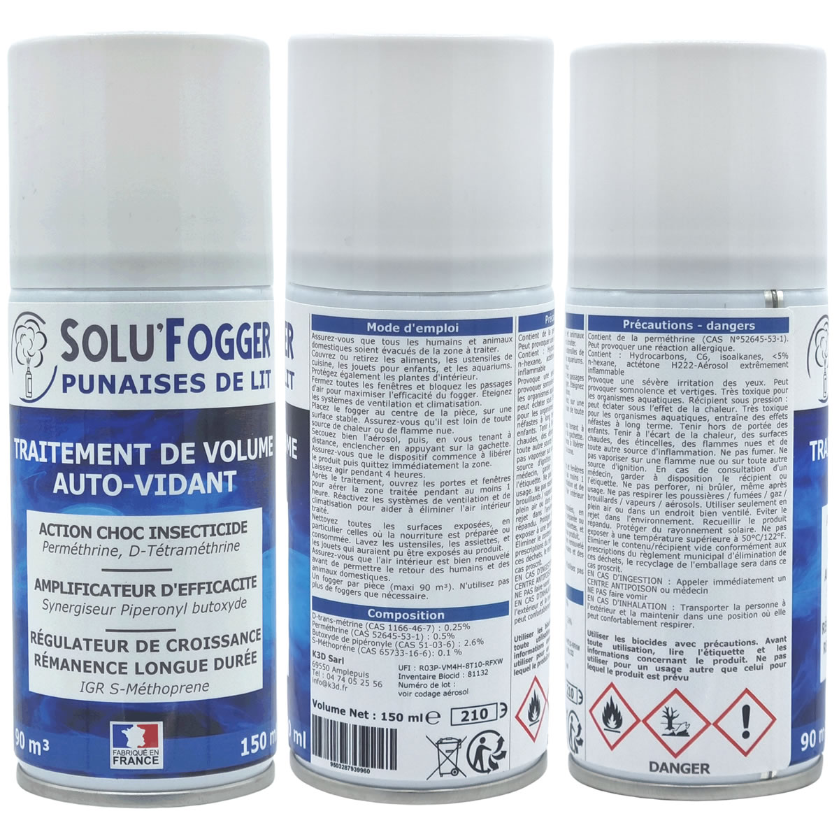 Aérosol Insecticide fumigène, SOLU'PUNAISES spécial Punaises de lit - 360