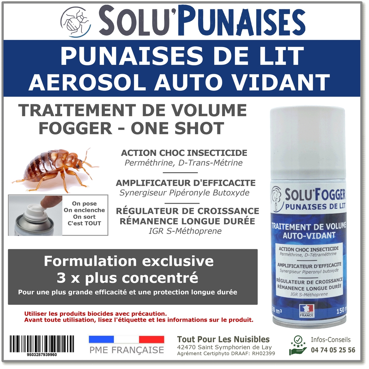 Insecticide fumigène spécial Punaises de lit, SOLU'PUNAISE