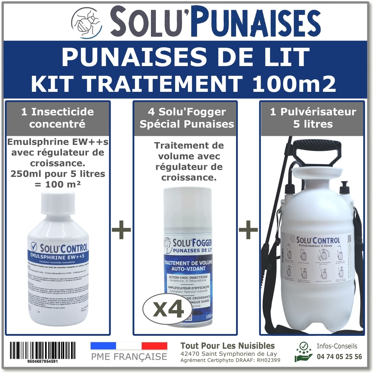 SOLU'PUNAISE Kit pour traitement contre les punaises de lit sans EPI 100²