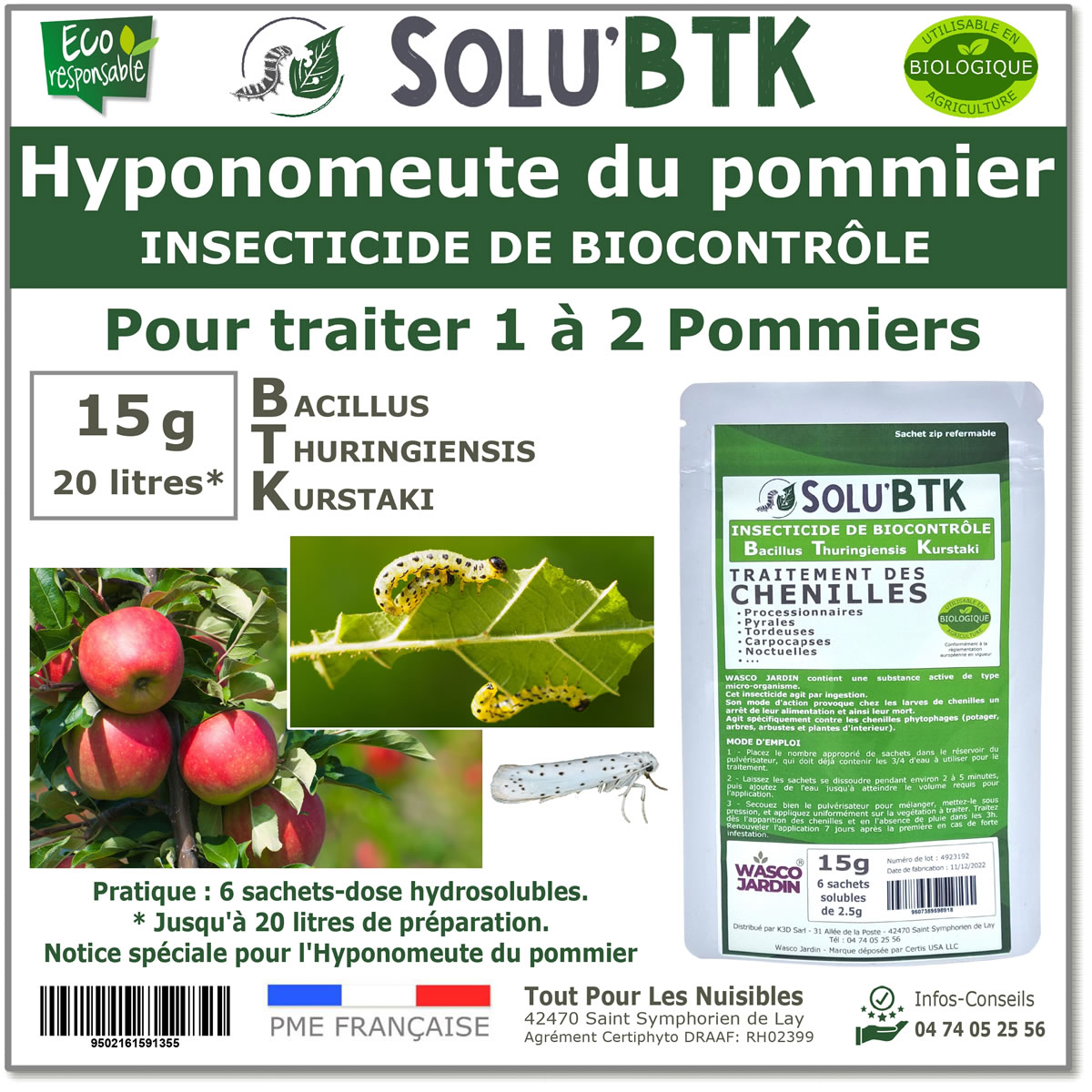 15 g - SoluBtk, Hyponomeute du Pommier