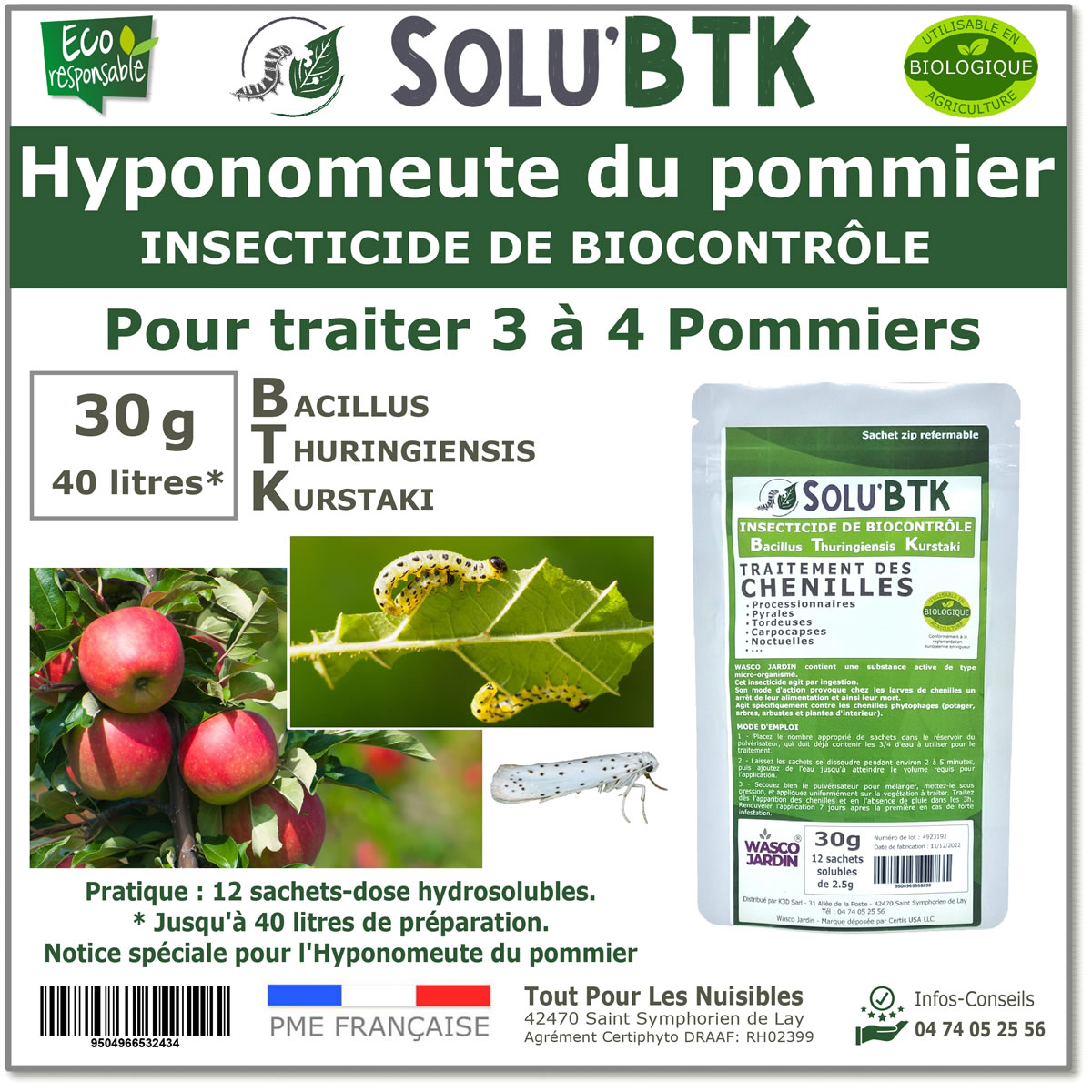 15 g - SoluBtk, Hyponomeute du Pommier