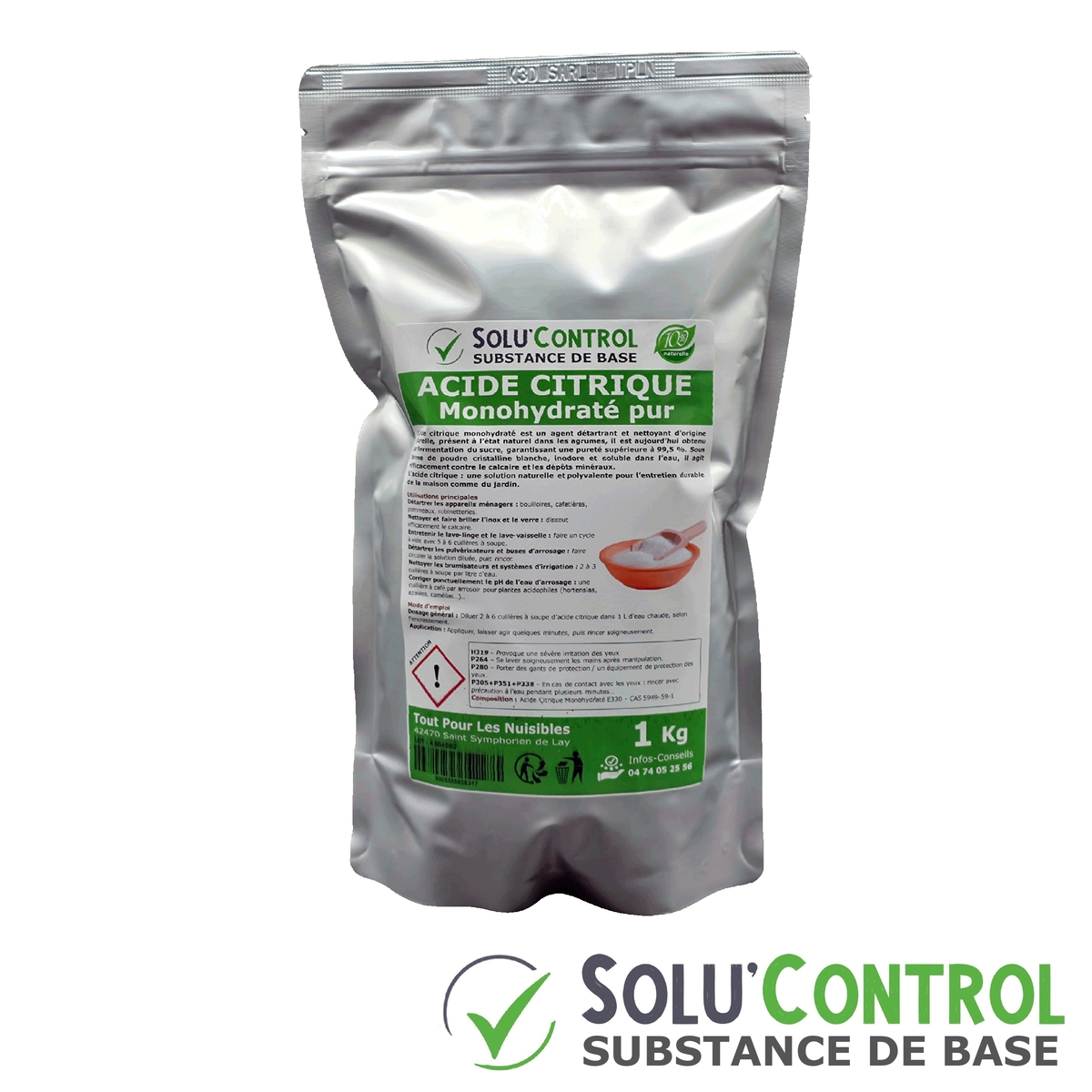 Acide citrique monohydraté pur -  doypack de 1kg