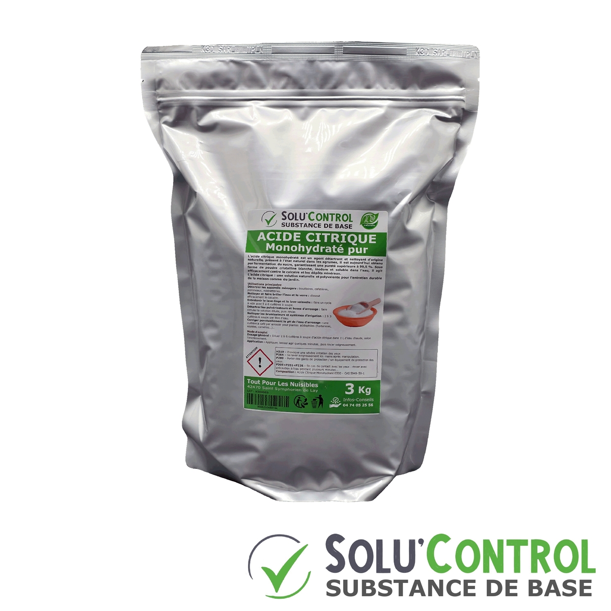 Acide citrique monohydraté pur -  doypack de 3kg