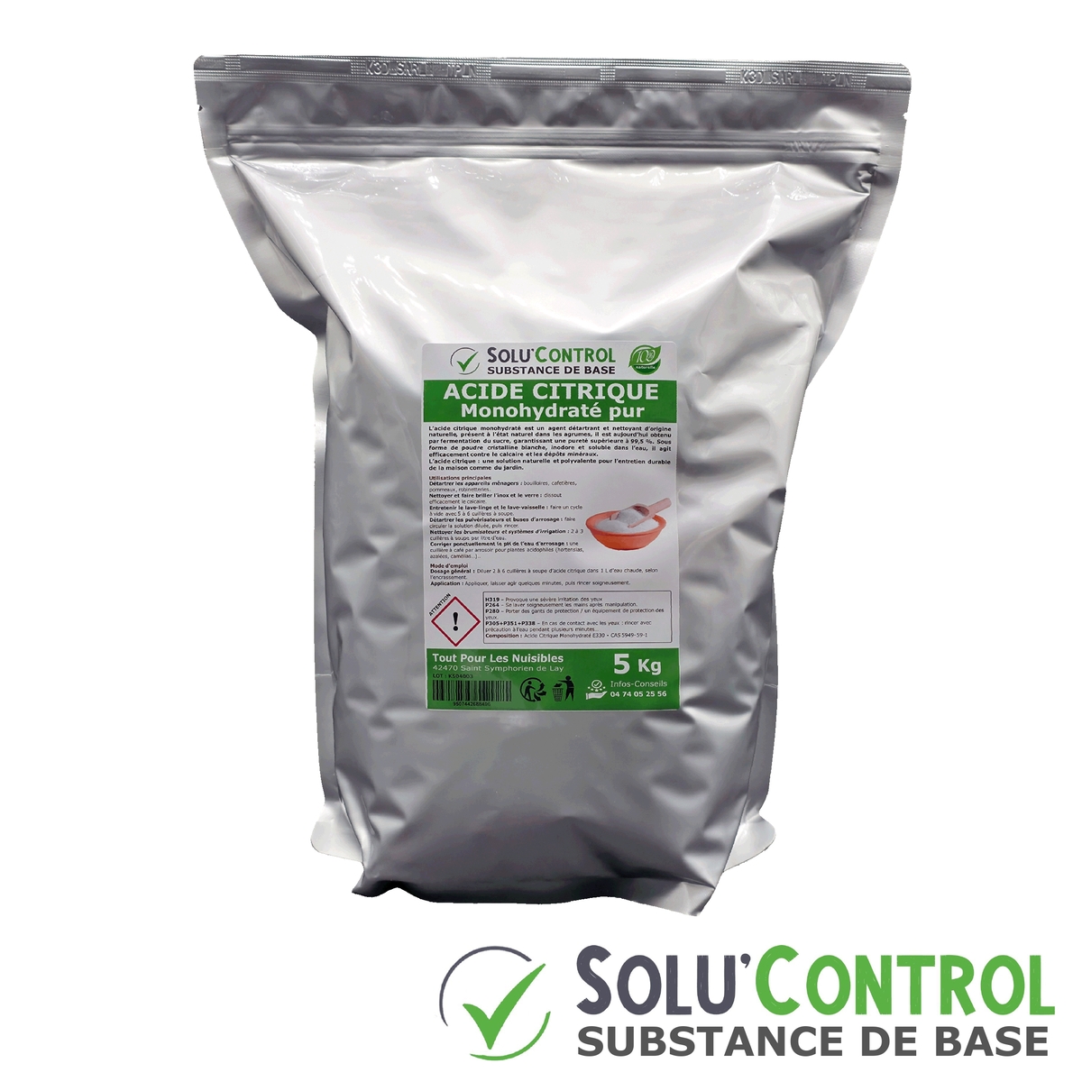 Acide citrique monohydraté pur -  doypack de 5kg