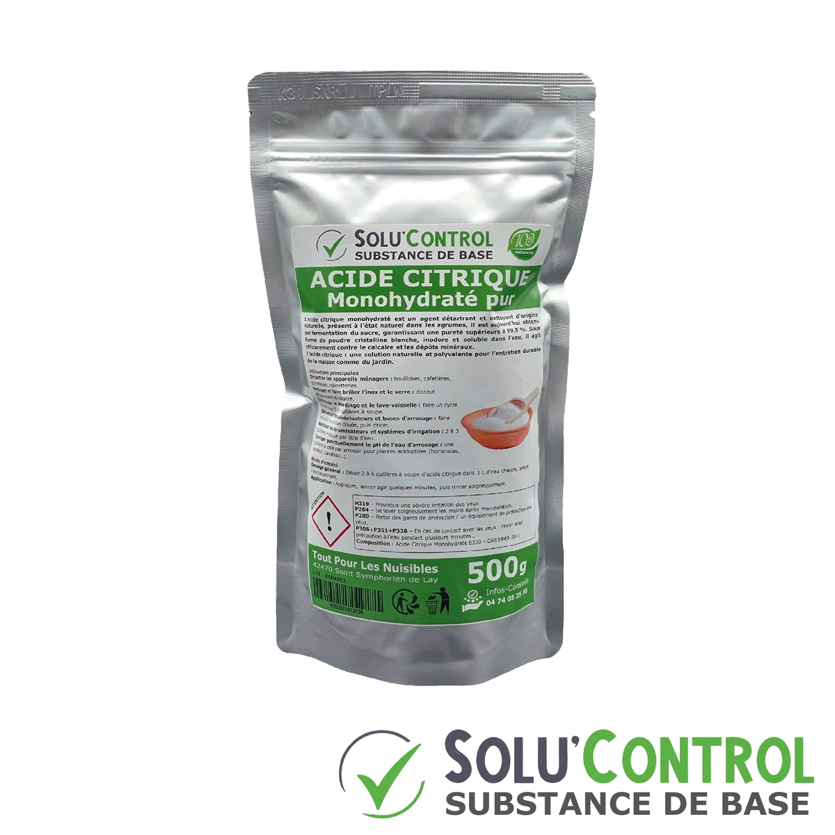 Acide citrique monohydraté pur -  doypack de 500 g