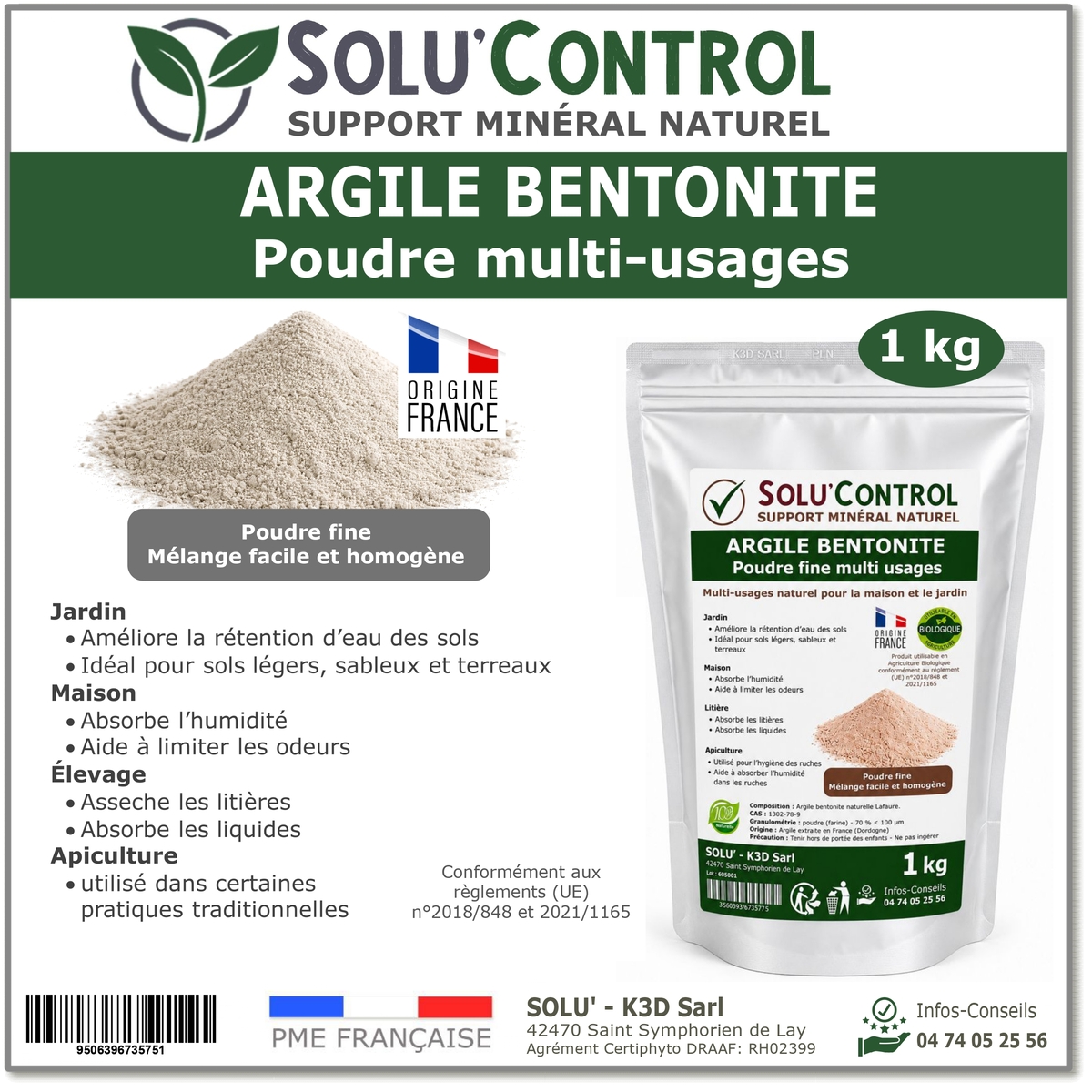 Argile Bentonite Naturelle – Solu'Control - 500g