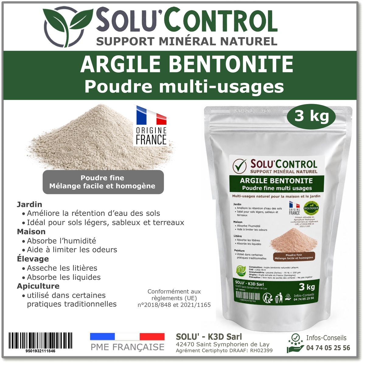 Argile Bentonite Naturelle – Solu'Control - 3kg