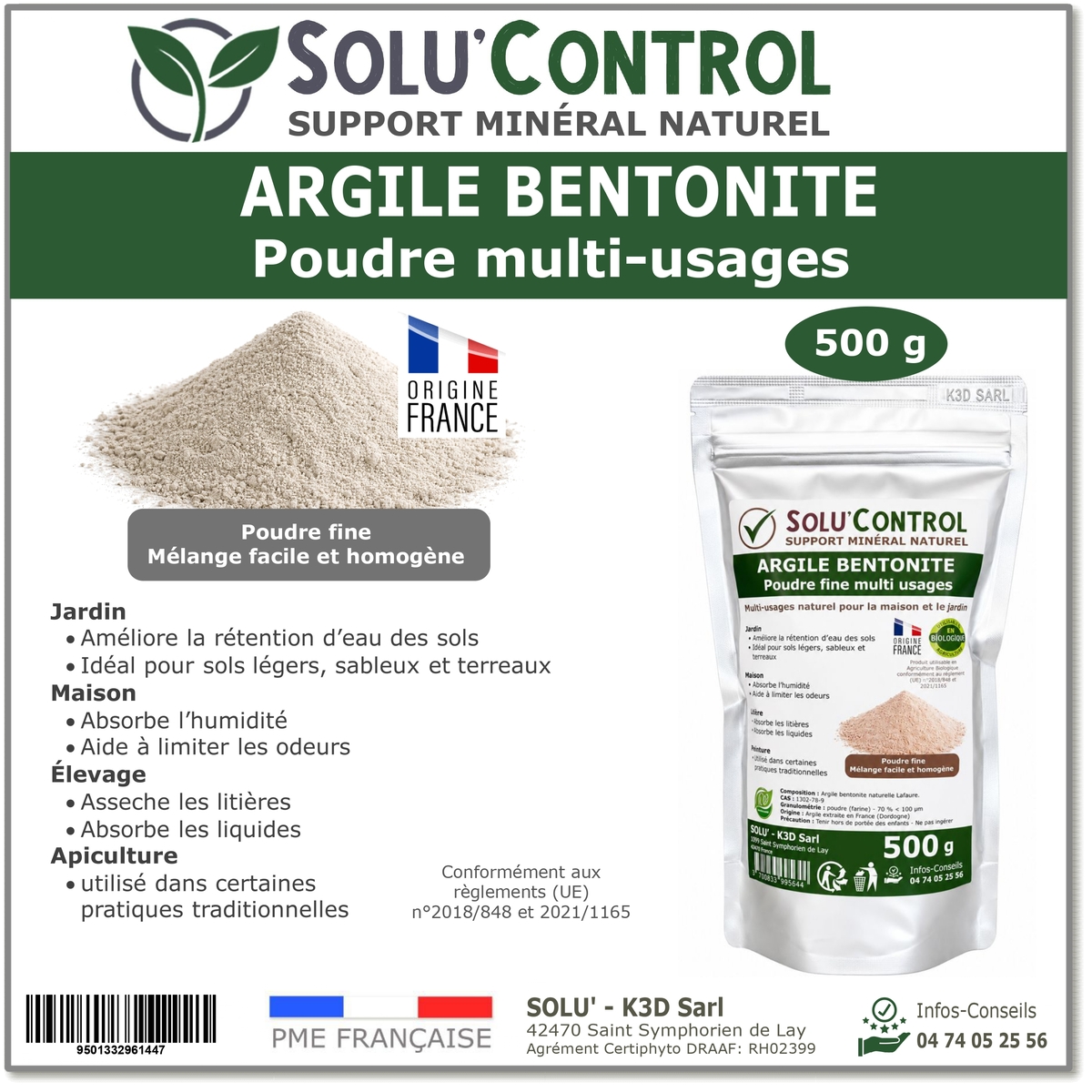 Argile Bentonite Naturelle – Solu'Control - 500g