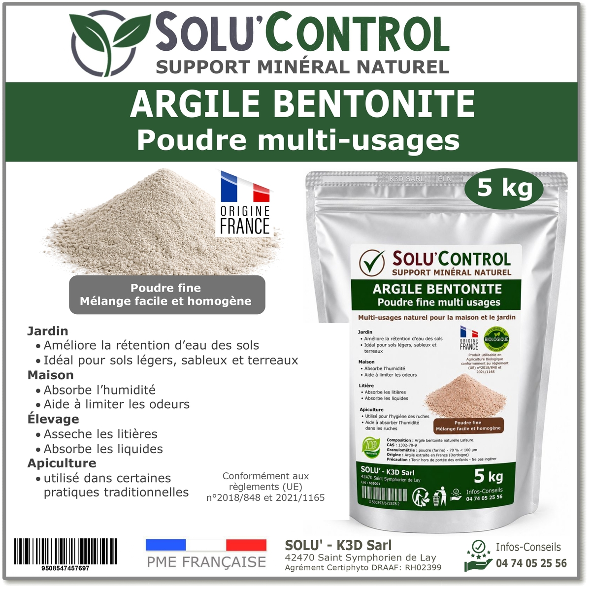 Argile Bentonite Naturelle – Solu'Control - 5kg