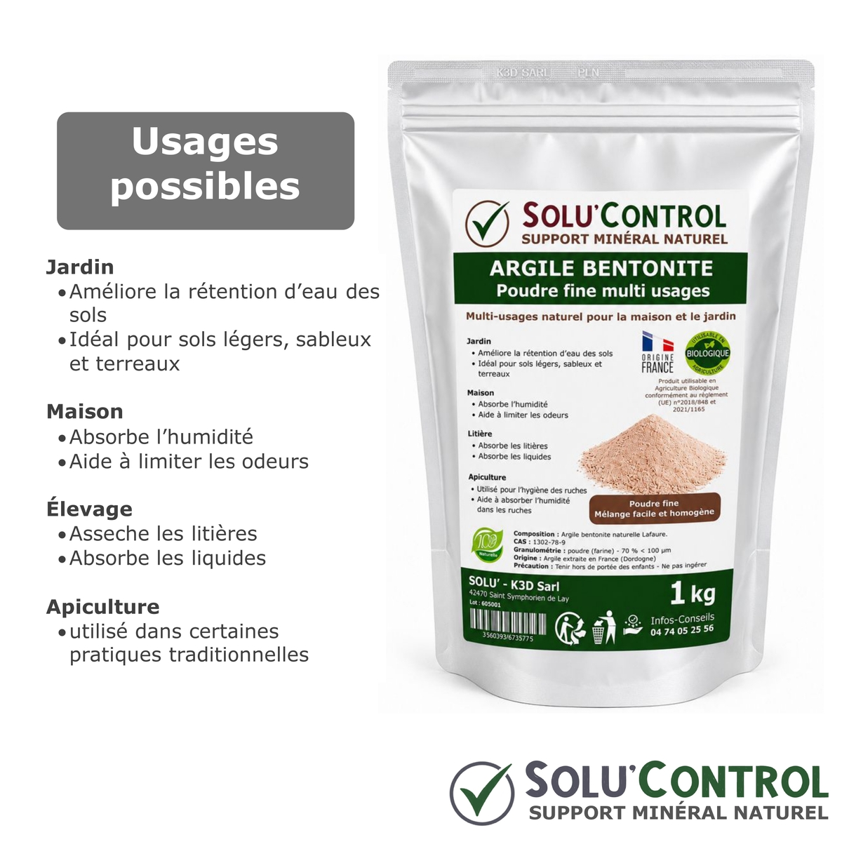 Argile Bentonite Naturelle – Solu'Control - Sachet de 500g