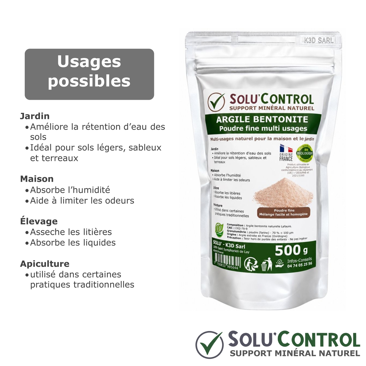 Argile Bentonite Naturelle – Solu'Control - Sachet de 500g