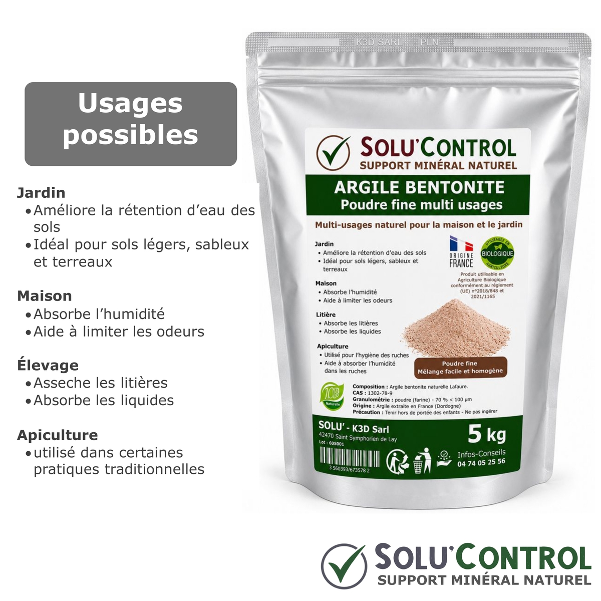 Argile Bentonite Naturelle – Solu'Control - Sachet de 5kg