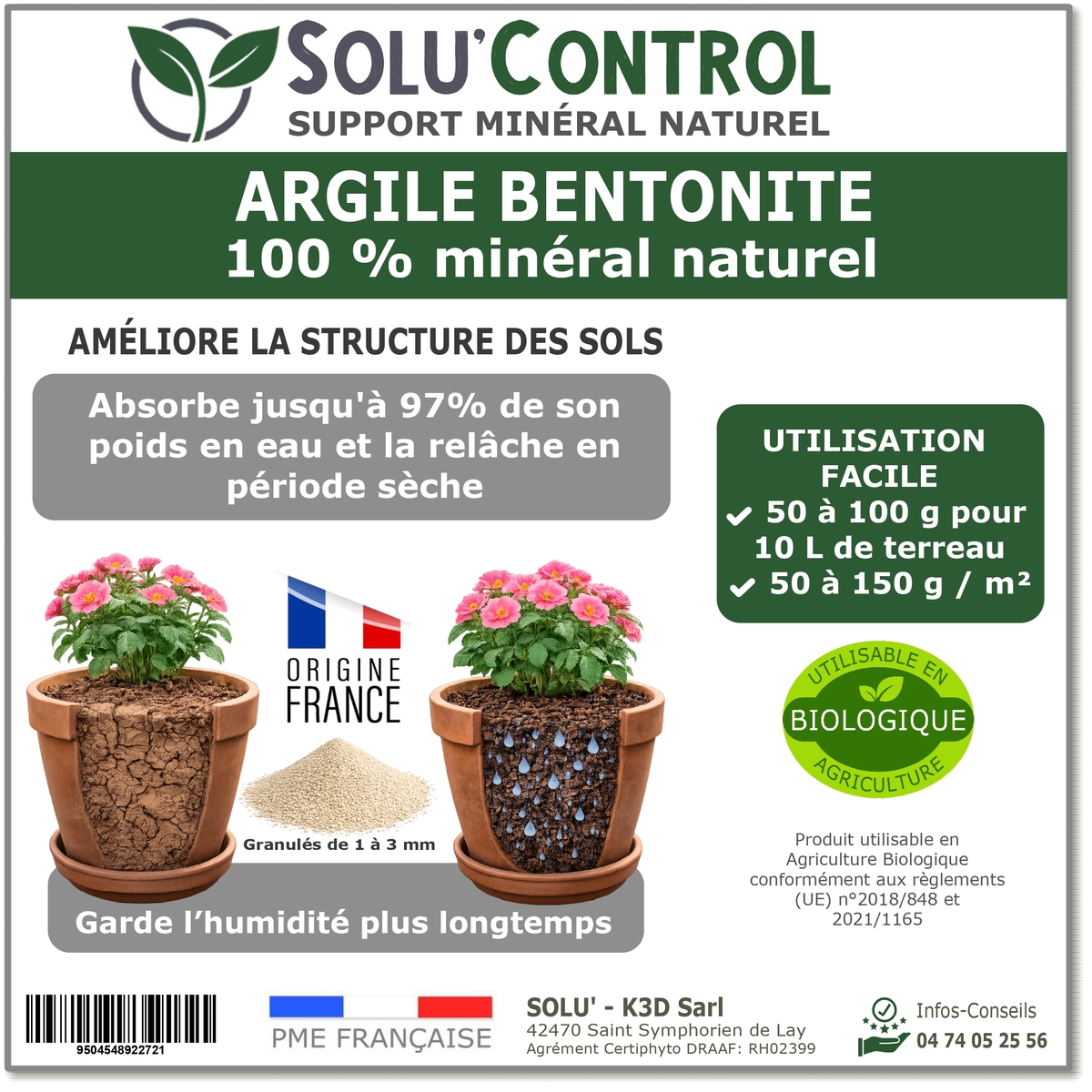 Argile Bentonite Naturelle – Support minéral – Solu'Control